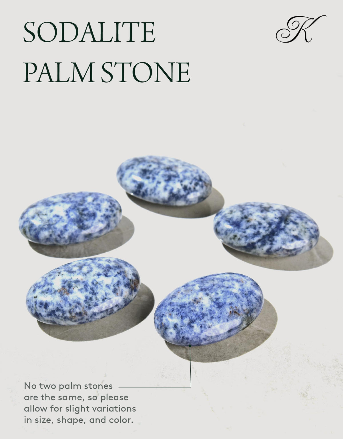 KALIFANO Sodalite Palm Stone - High Energy Iron Sodlita with Healing Properties (Information Card) Reiki Crystal Used for Increased Self Esteem