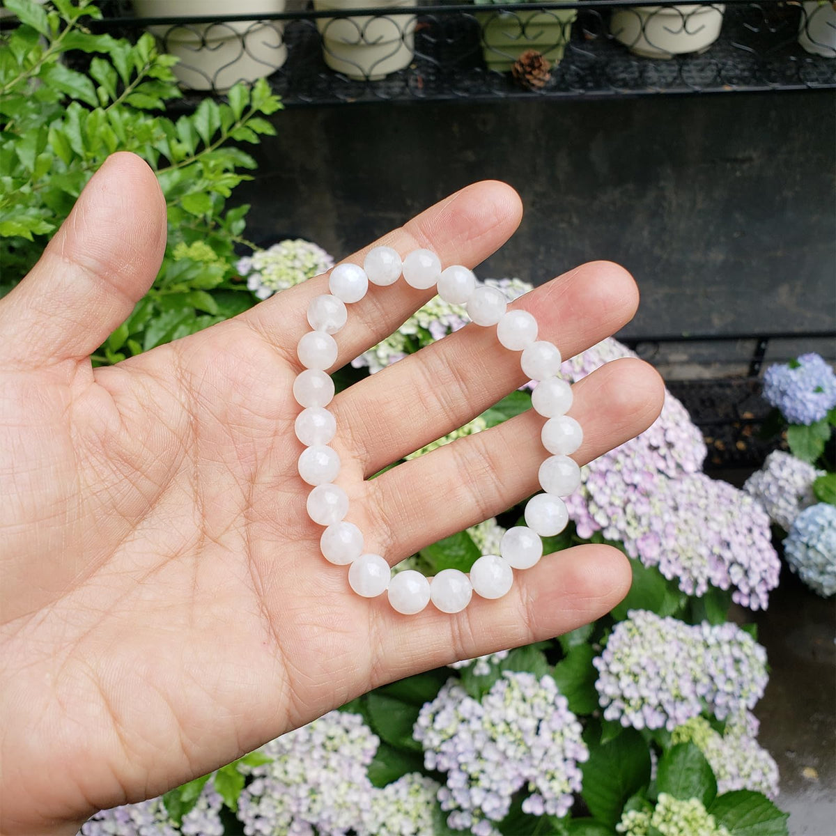 chengmu 8mm Blue Moonstone Stretch Bracelet, Natural Gemstone Round Stone Crystal Beads for Beaded Elastic Bracelet 7.5"