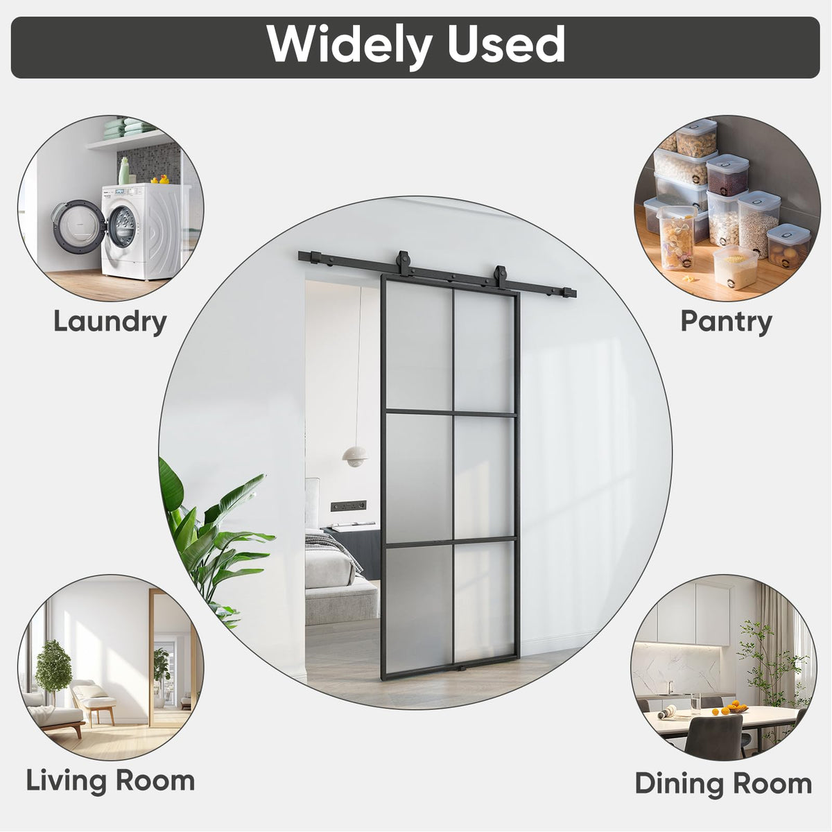 BARNSMITH 36in x 96in Glass Barn Door with 6FT Hardware Included, Aluminum Alloy Frame Frosted Tempered Glass, 6-Lite Lightweight Sliding Barn Door, Easy Assembly
