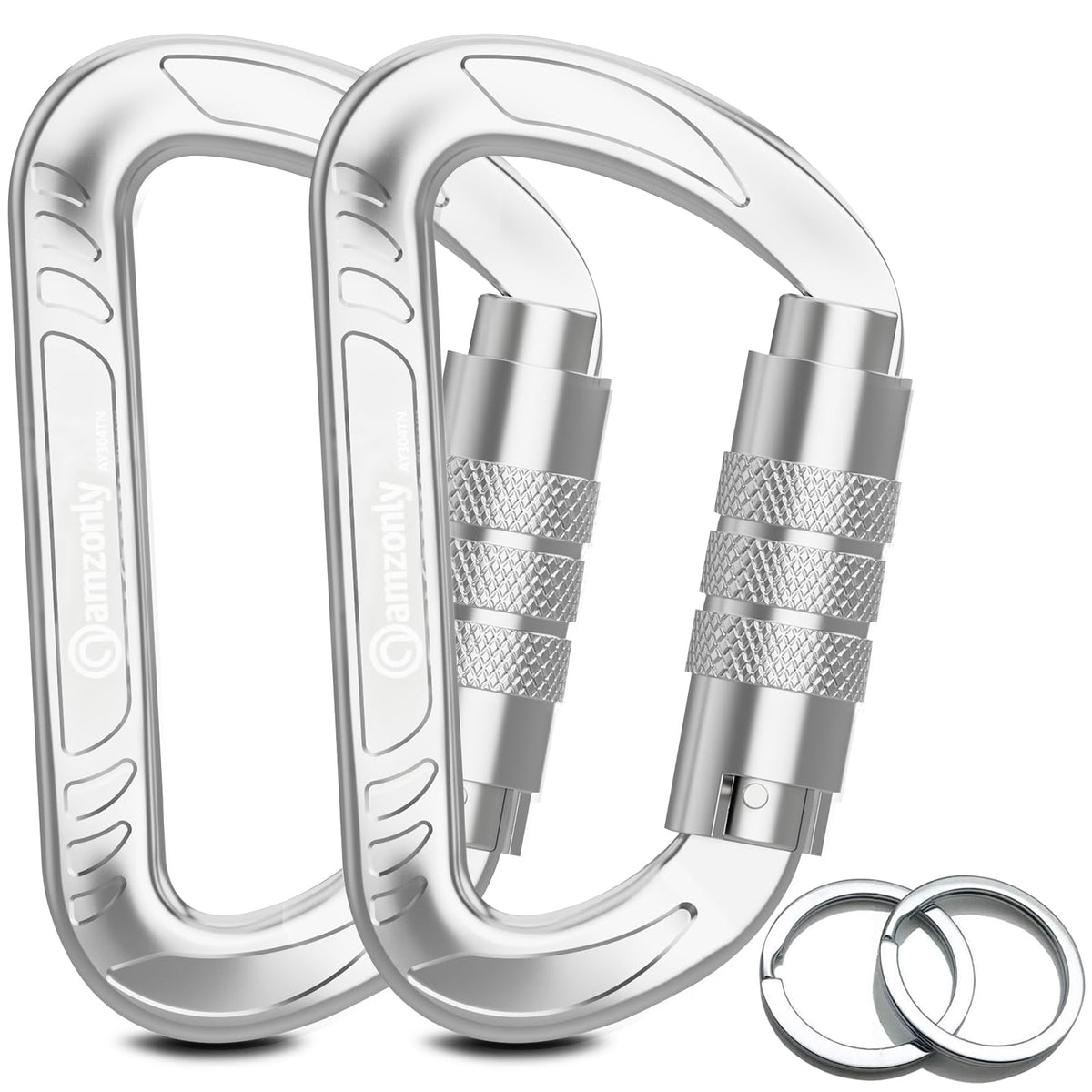 3inch Auto Locking Carabiner Clips Heavy Duty, 12KN /2697lbs Lightweight keychain carabiners, Sturdy Twist Lock Caribeeners for Camping Hiking Hammock Swing Backpack, dog leash and Harness etc, Sliver