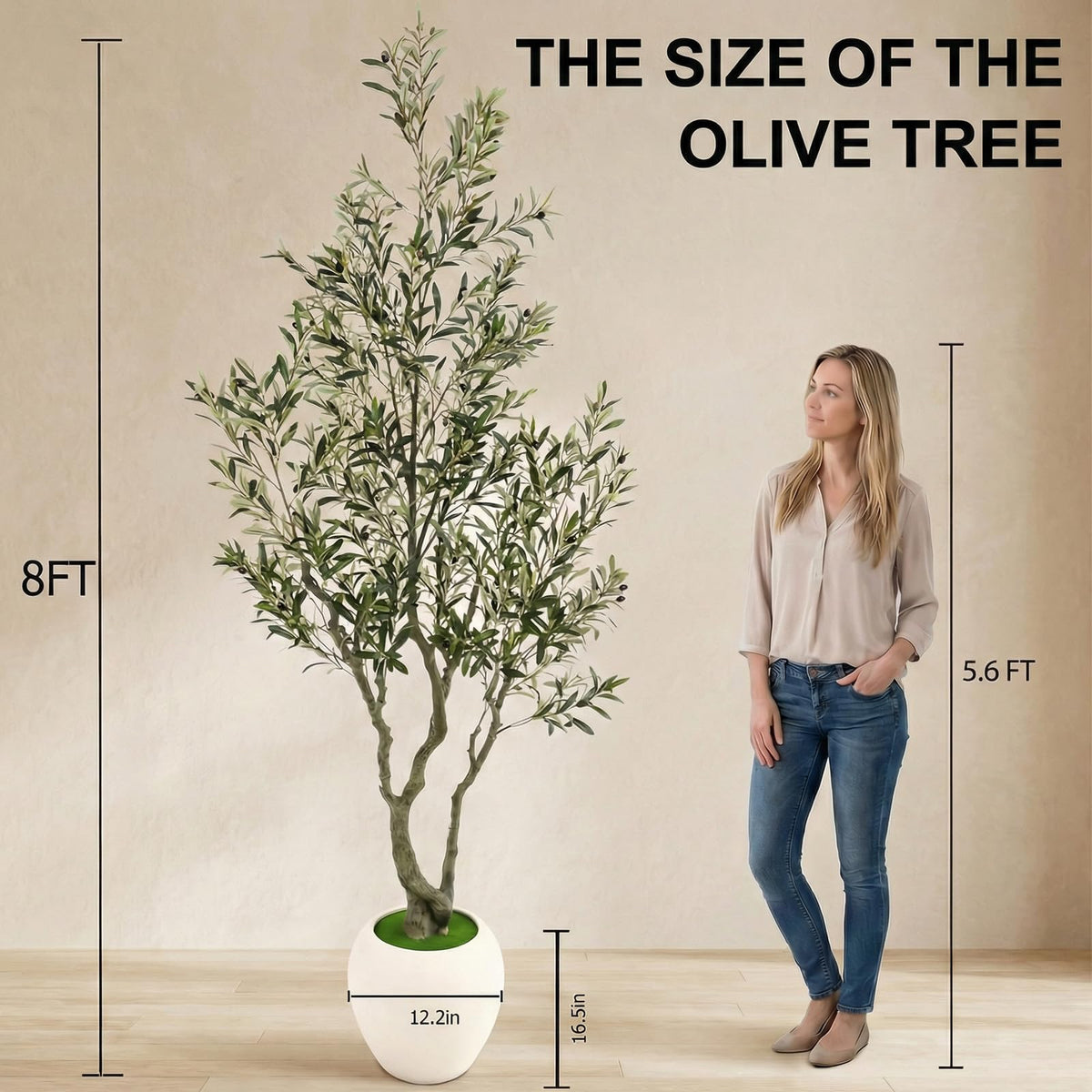 Huhemy 8ft Faux Olive Tree Artificial Indoor,Fake Olive Tree with Pot,Large Olive Branches and Lifelike Fruits,for Home Office House Living Room Decor