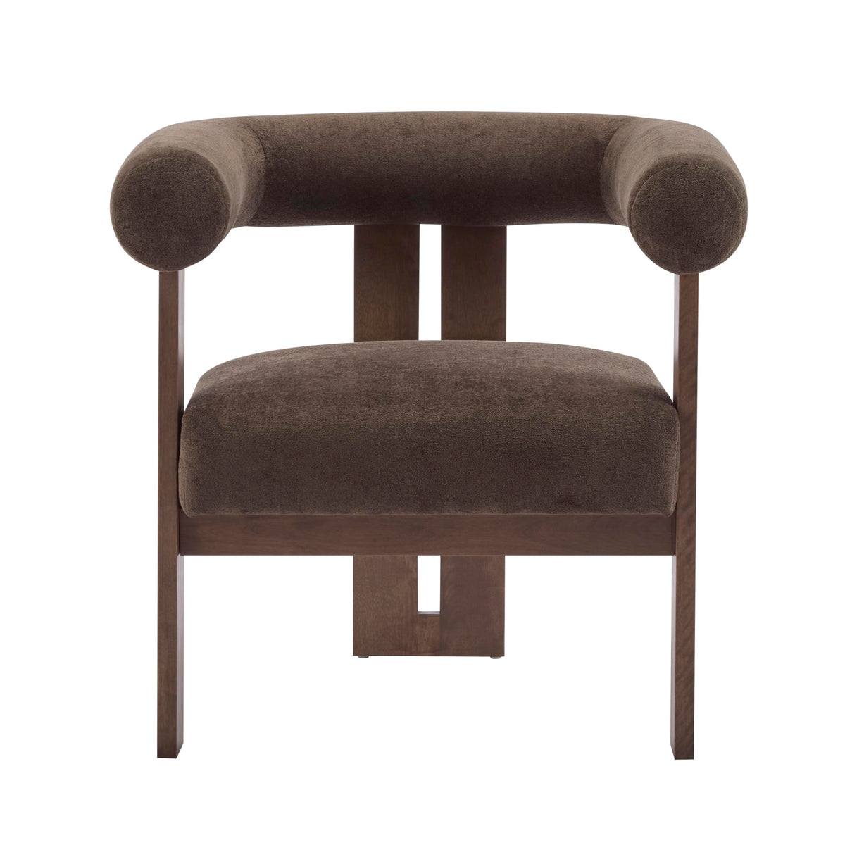 Christopher Knight Home Rones Modern Velvet Upholstered Accent Chair, Wooden Living Room Club Chair with Curved Backrest, Minimalist Bedroom Comfy Reading Chair, Thick Padded Seat, Dark Brown+Walnut