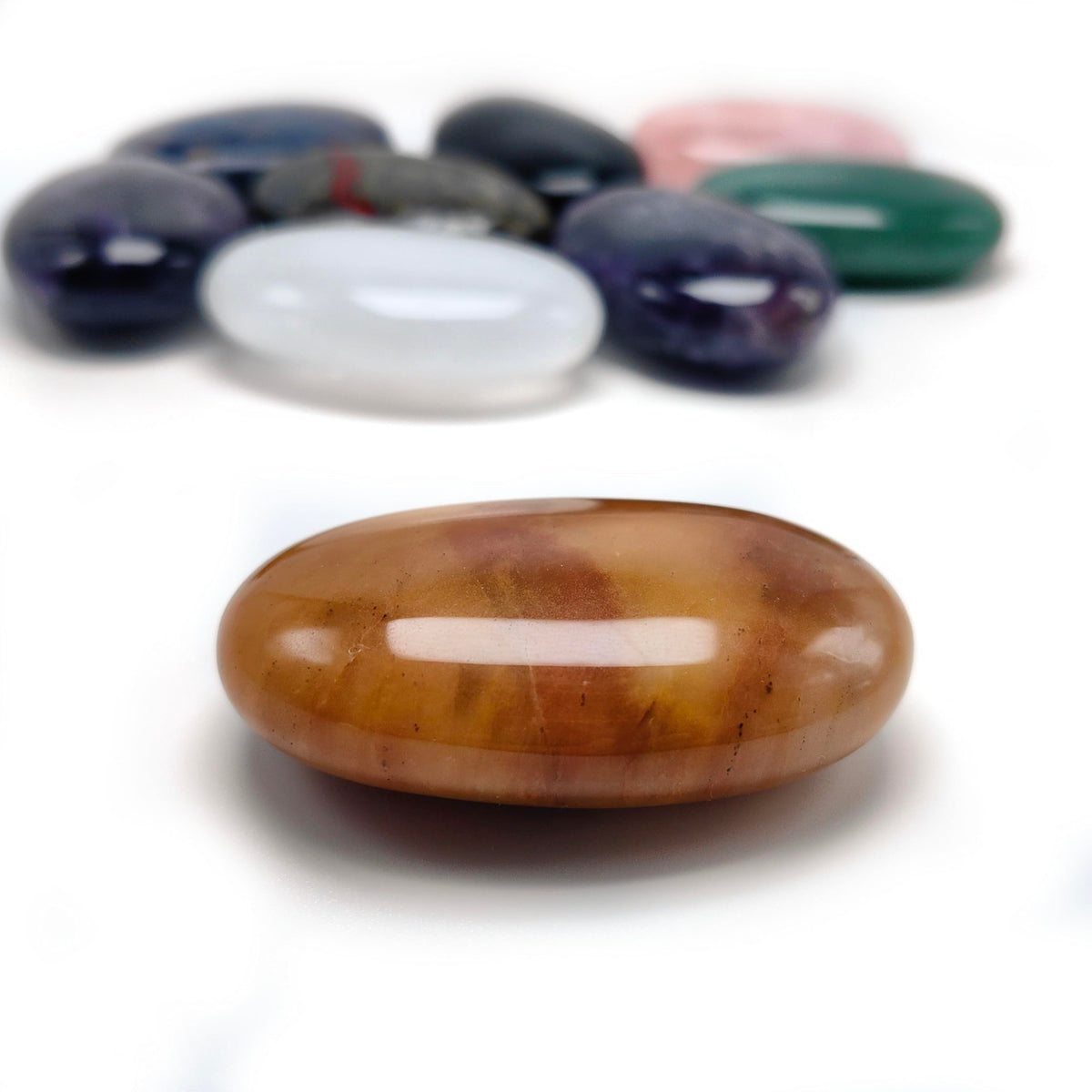 BEAUSIOO 2.4" Yellow Jade Palm Stone for Anxiety Relief, Healing Crystal for Meditation & Stress Relief, Polished Pocket Stone with Gift Box