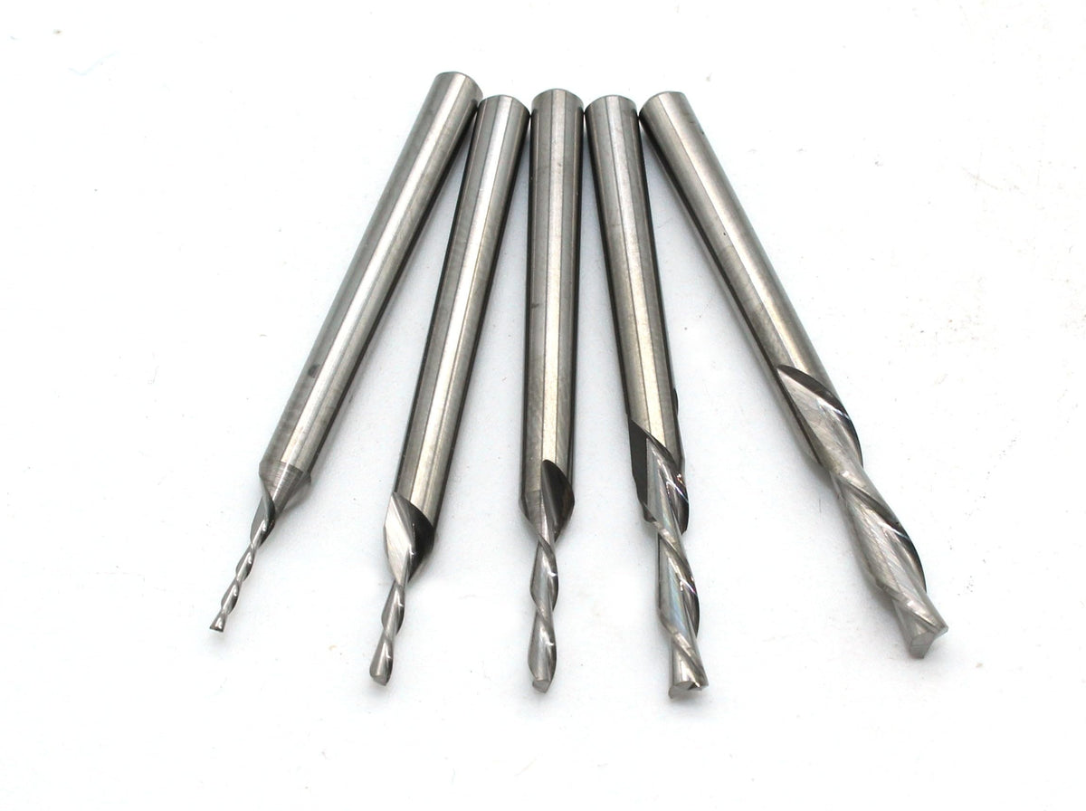 TEMO 5pc Carbide Downcut Inlay Router Bits Set 1/8, 3/32, 1/16, 3/64, and 1/32 Inch Diameter 1/8 Inch Shank, Ideal for Wood Carving, Slot Mortise, Engraving, Grinding