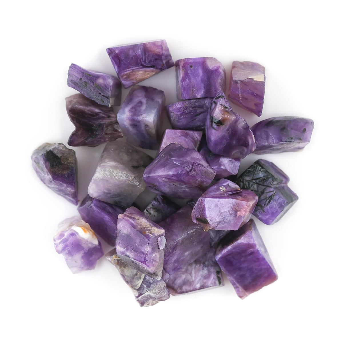 CRYSTALIS 25pcs Natural Charoite Raw Crystals, Loose Gemstone Wholesale Bulk Rough Jewelry Making Supply, Chakra & Healing Raw Stones, Wire Wrapping, DIY, Gem Collection, Size : 5-8mm