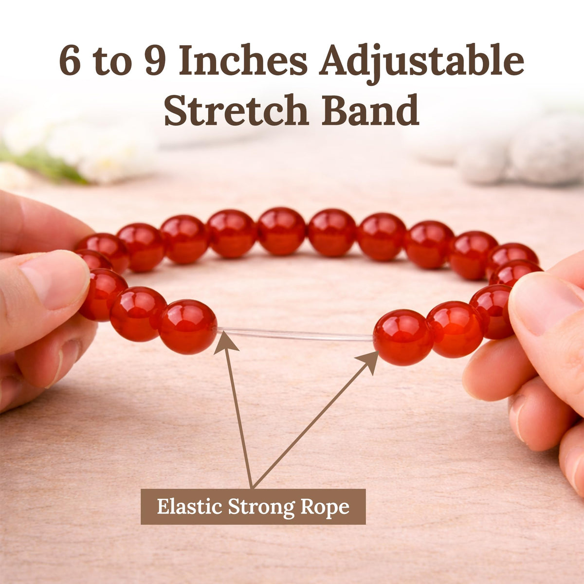 Elm City Direct 8mm Natural Stone Beaded Bracelet – Unisex Crystal Stretch Bracelets for Men & Women, Chakra & Healing Jewelry, Gift-Ready Beaded Bracelets (Carnelian, 8mm)