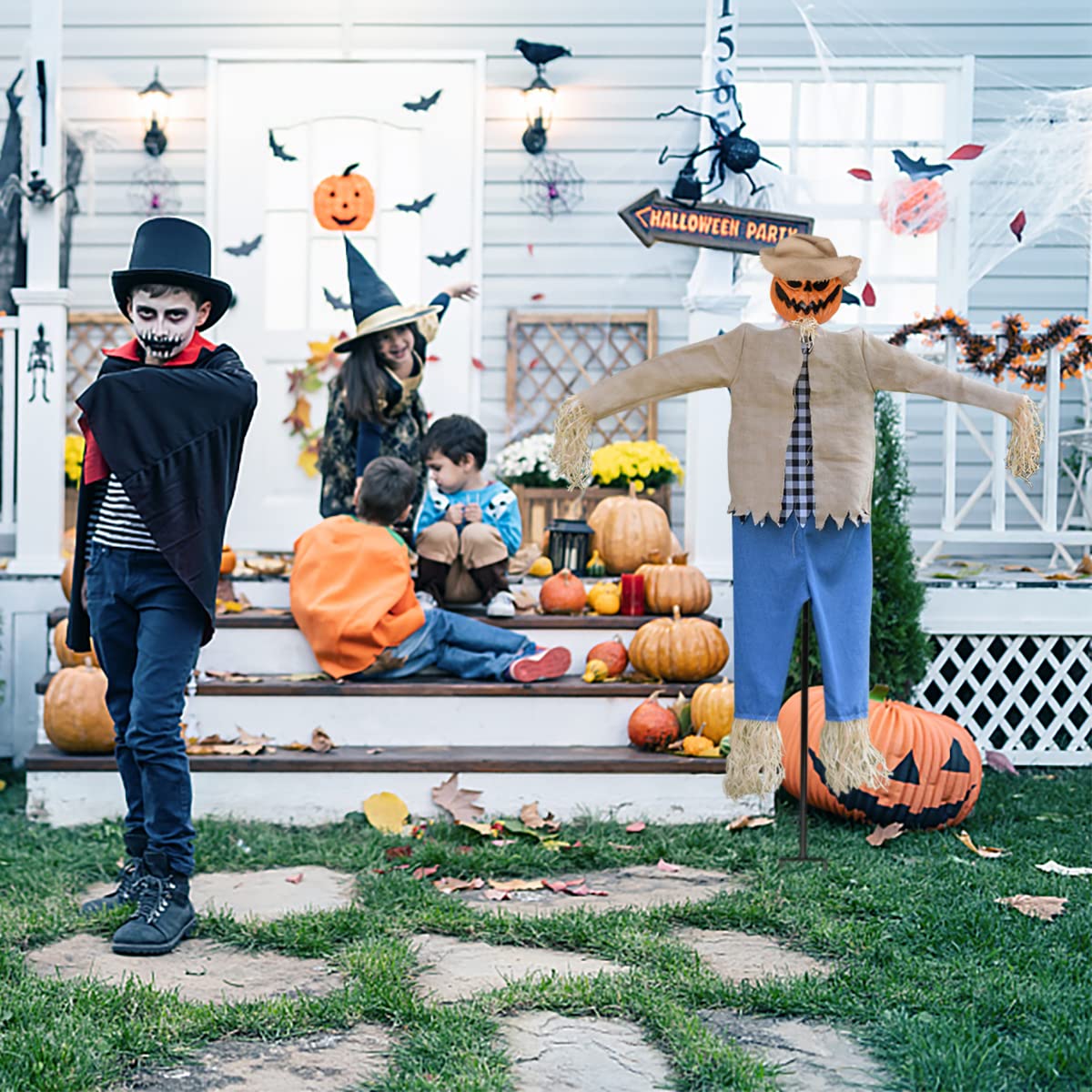 LarpGears Halloween 7.5 Feet Height Pumpkin Scary Scarecrow Ghost Decorations for Outdoor with Metal Stand Scarecrow Ghost Decor Flying Halloween Decorations for Garden and Yard