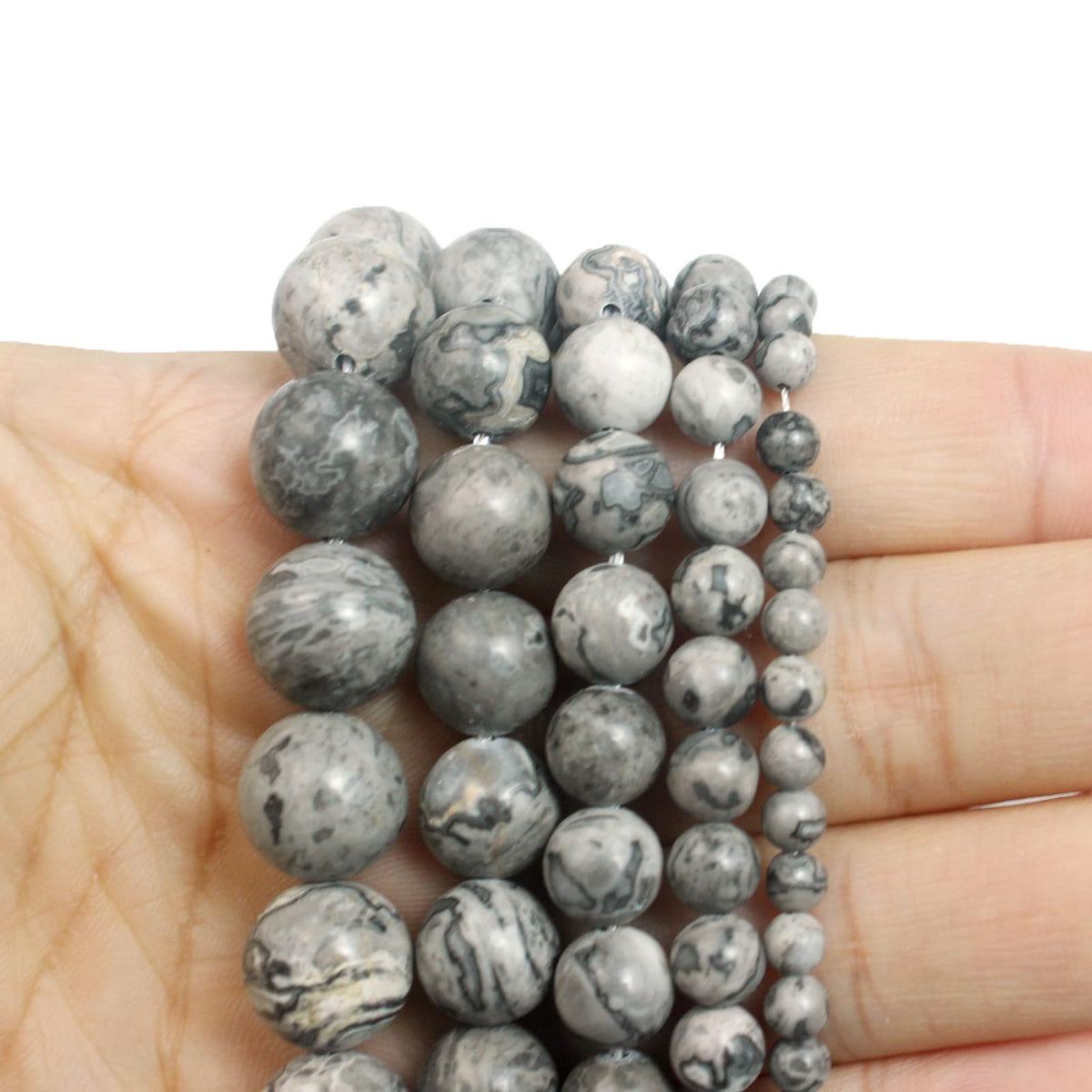 Cynbpm Natural Stone Macrame Grey Star Beads for Crafts Black Embroidery Pony Loose Round Beads Jewelry Making Bracelets Necklace 6mm