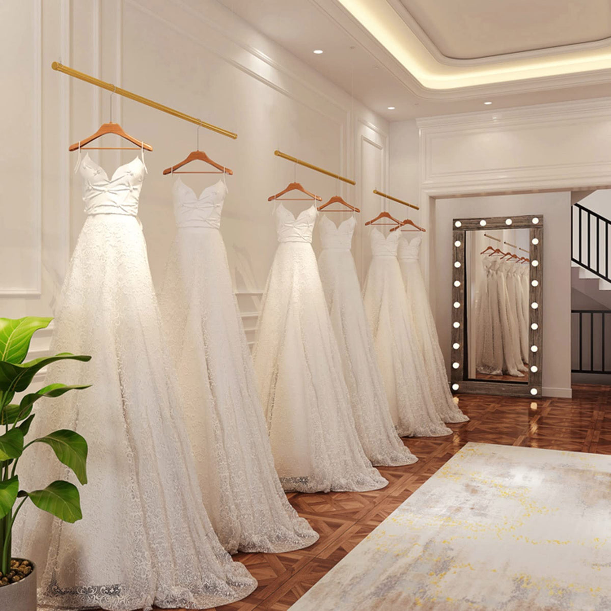 KYTGFH Clothing Garment Rack Adjustable Height Display Clothes Store Rack Ceiling Wedding Dress Hanging Rack Hanger Storage,Wall Mounted Commercial Bedroom Organiz,3pcs,100CM