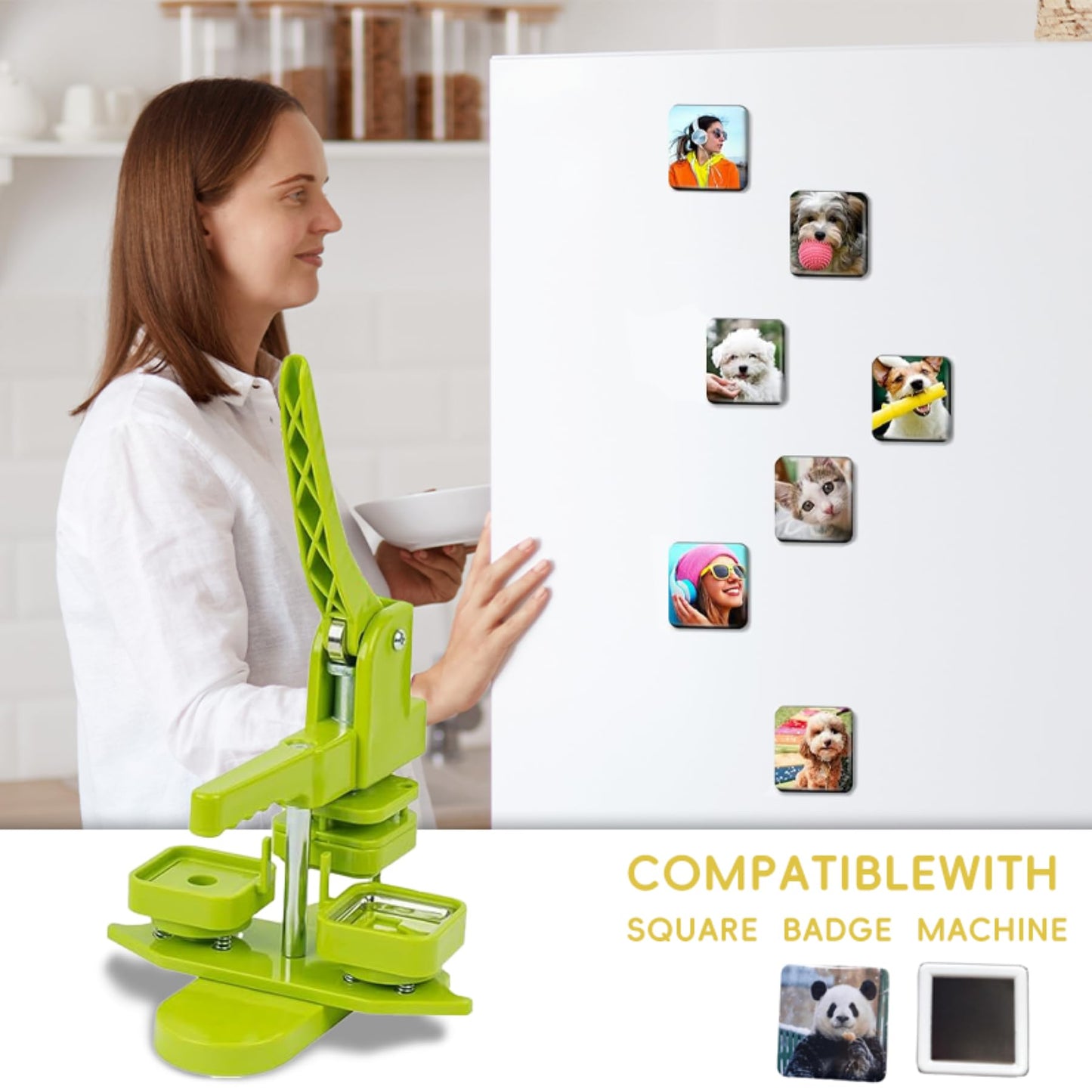 DCBADGE Square-Shaped Button Maker Machine,50mm/1.97 inch Square Fridge Magnet Maker Kit with 100 Sets of Refrigerator Magnet Supplies