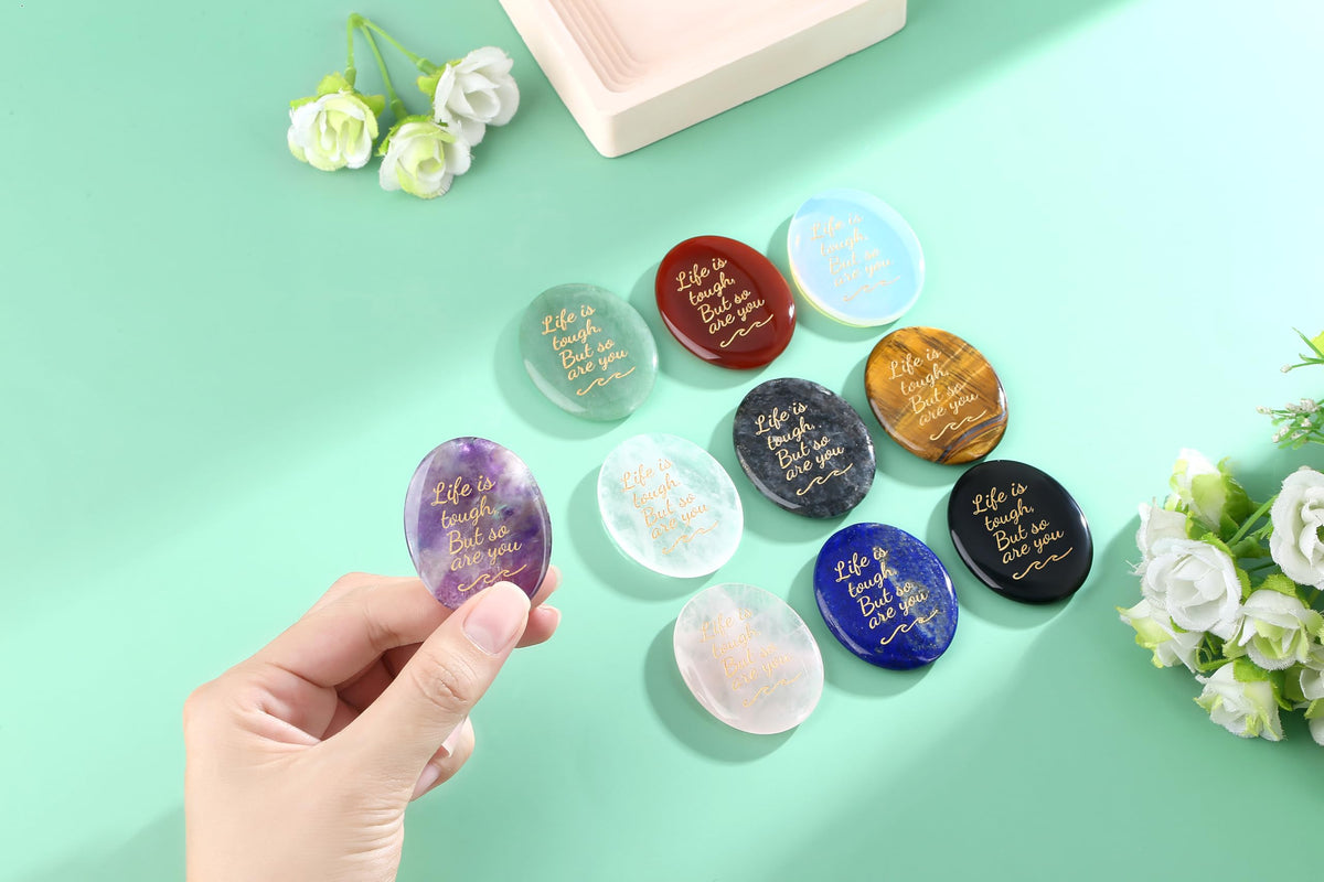 NUKAYAI Inspirational Gifts Worry Stone Red Agate Stone Crystal Natural Healing Crystals Oval Tiny Stress Relief Trinkets Fidget Palm Meditation Accessories Anxiety Relief Items Gifts for Women Men