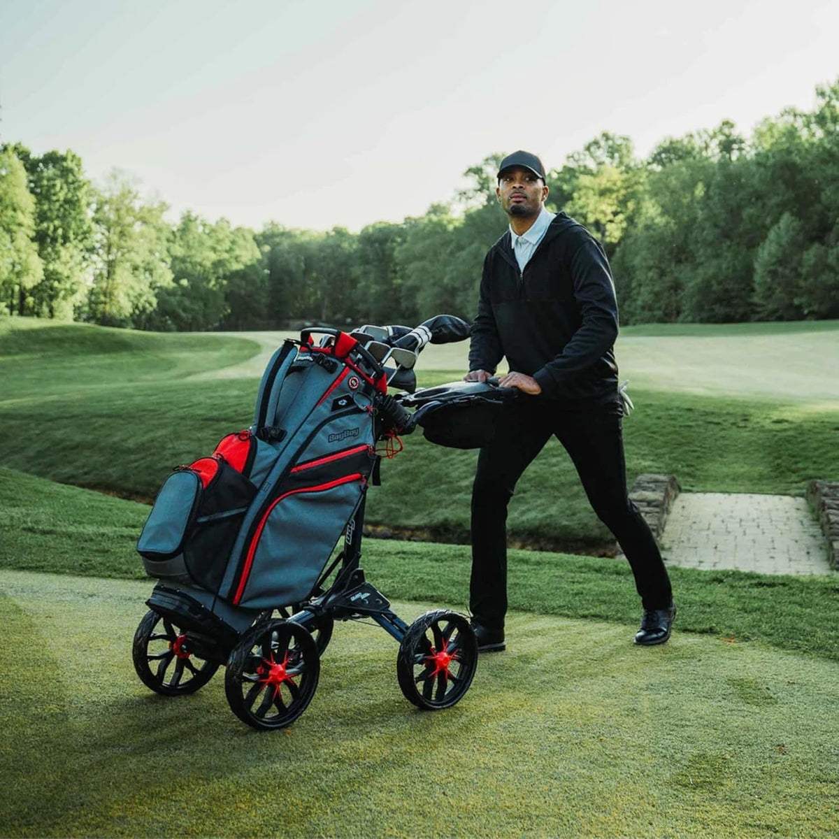 Bag Boy Quad Pro Push Cart, Navy/Red