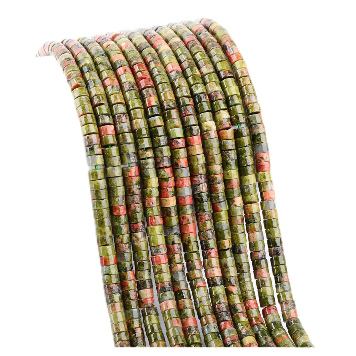 Natural Unakite Heishi Spacer Beads Loose Semi Precious Flat Round Gemstone Disc Shape Stone for Beading Jewelry Making 4x2mm 15.5"