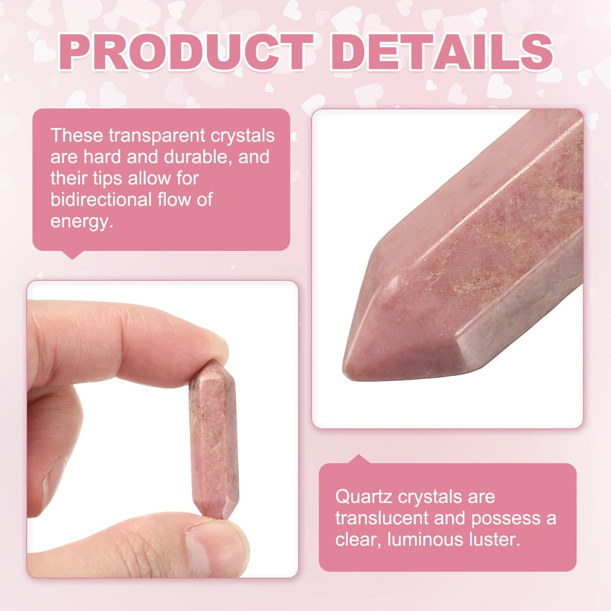 MECCANIXITY 10 Pack Rose Quartz Quartz Crystals, Polished Crystals Bulk Hexagonal Shaped Meditation Gemstone for Jewelry Making Energy Balance Accessories Gifts