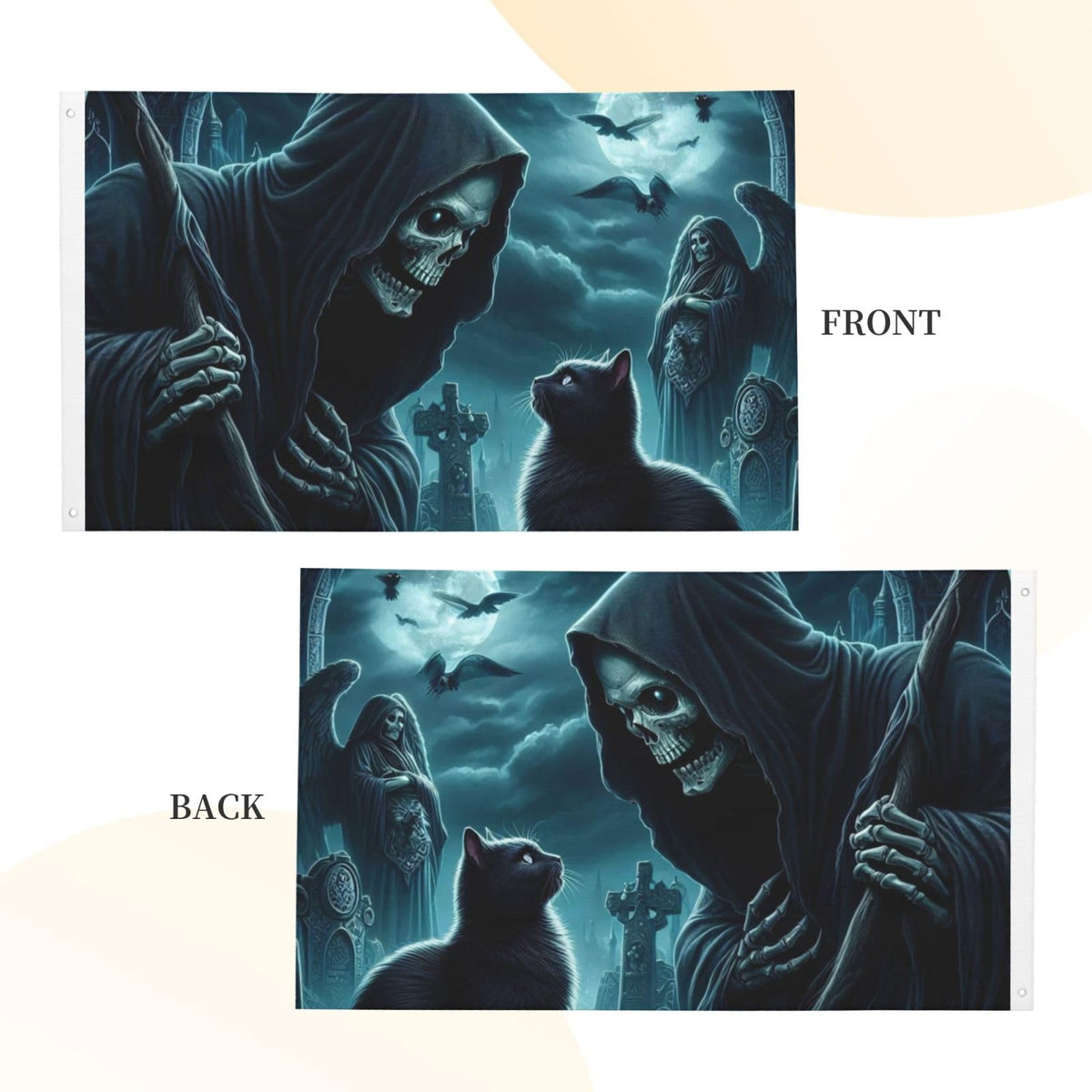 BOXIMIAO Reaper And Black Cat At Cemetery Flag 3x5 Ft Outdoor Polyester Garden Flag Double Sided Banner For Yard Lawn Porch Balcony Home Decorations