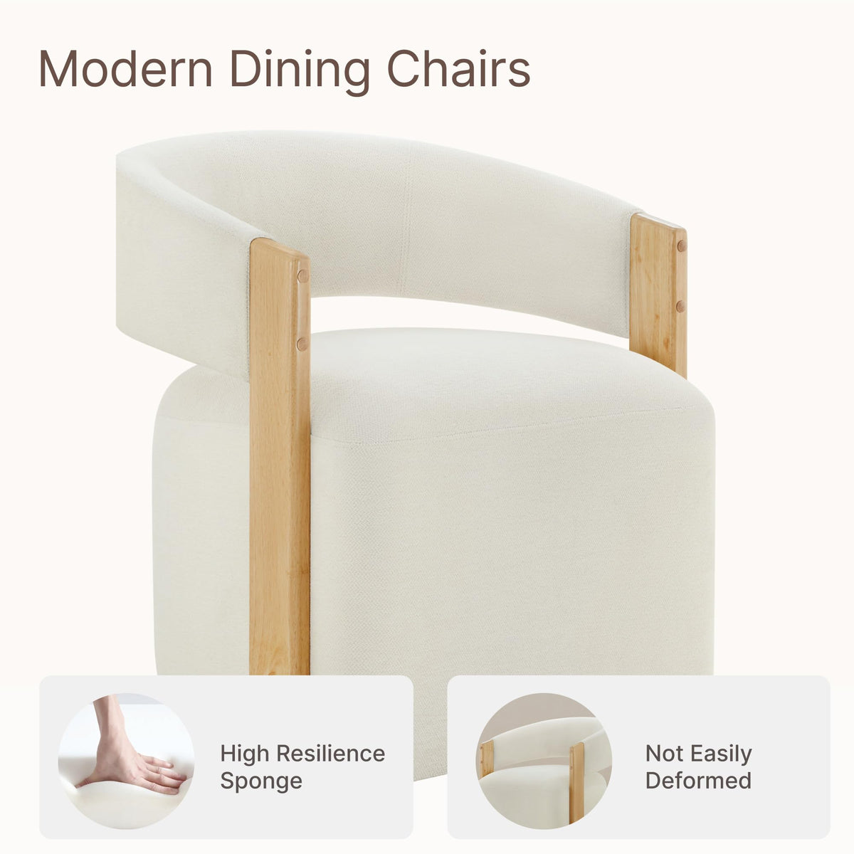 KISLOT Upholstered Dining Chairs Set of 2, Barrel Modern Dining Room Chairs with Casters, Kitchen Side Wooden Armchair with Fabric Cushion Seat for Bedroom, Livingroom, Reading Room, Beige, 2 Boxs