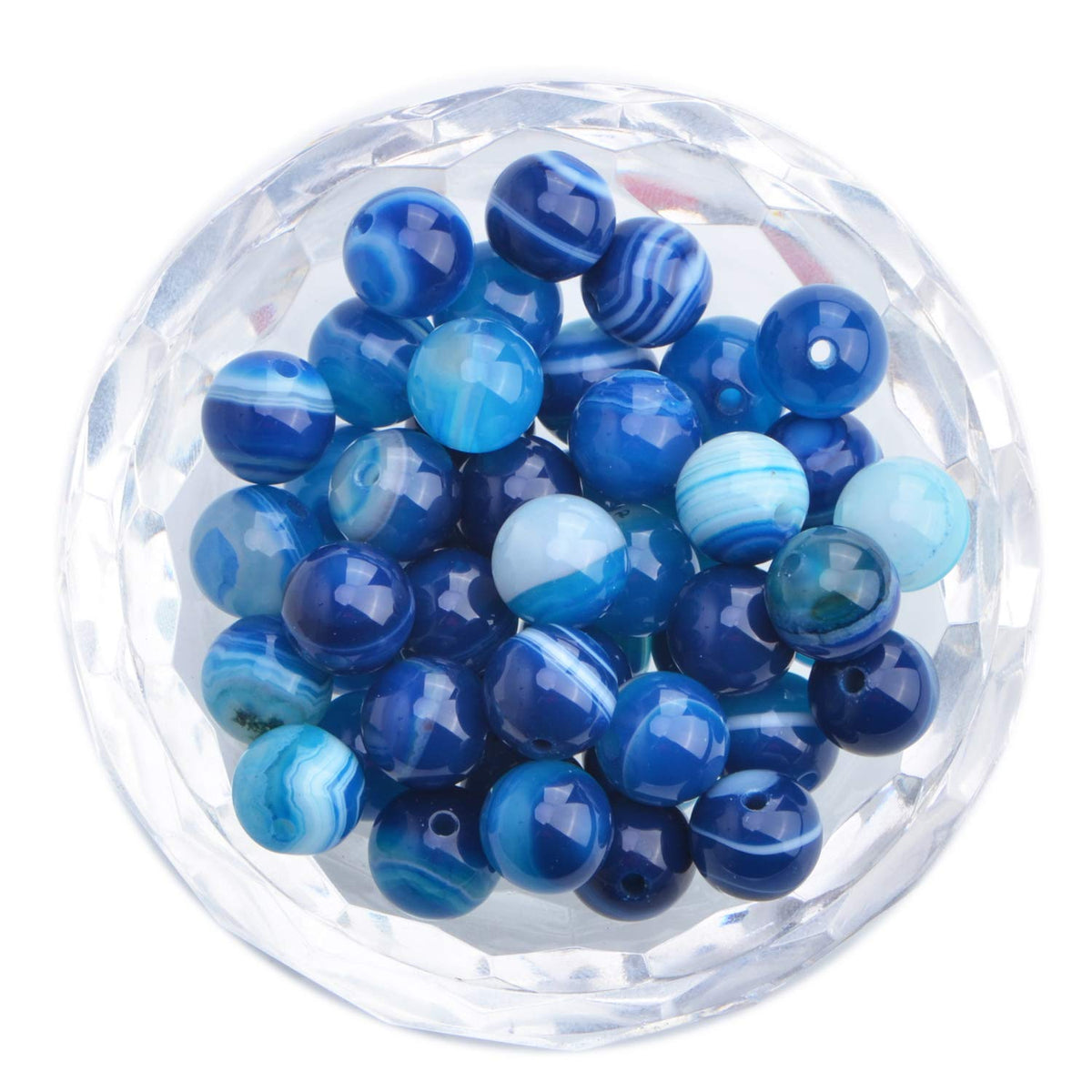 100Pcs Natural Crystal Beads Stone Gemstone Round Loose Energy Healing Beads with Free Crystal Stretch Cord for Jewelry Making (Blue Agate, 8MM)