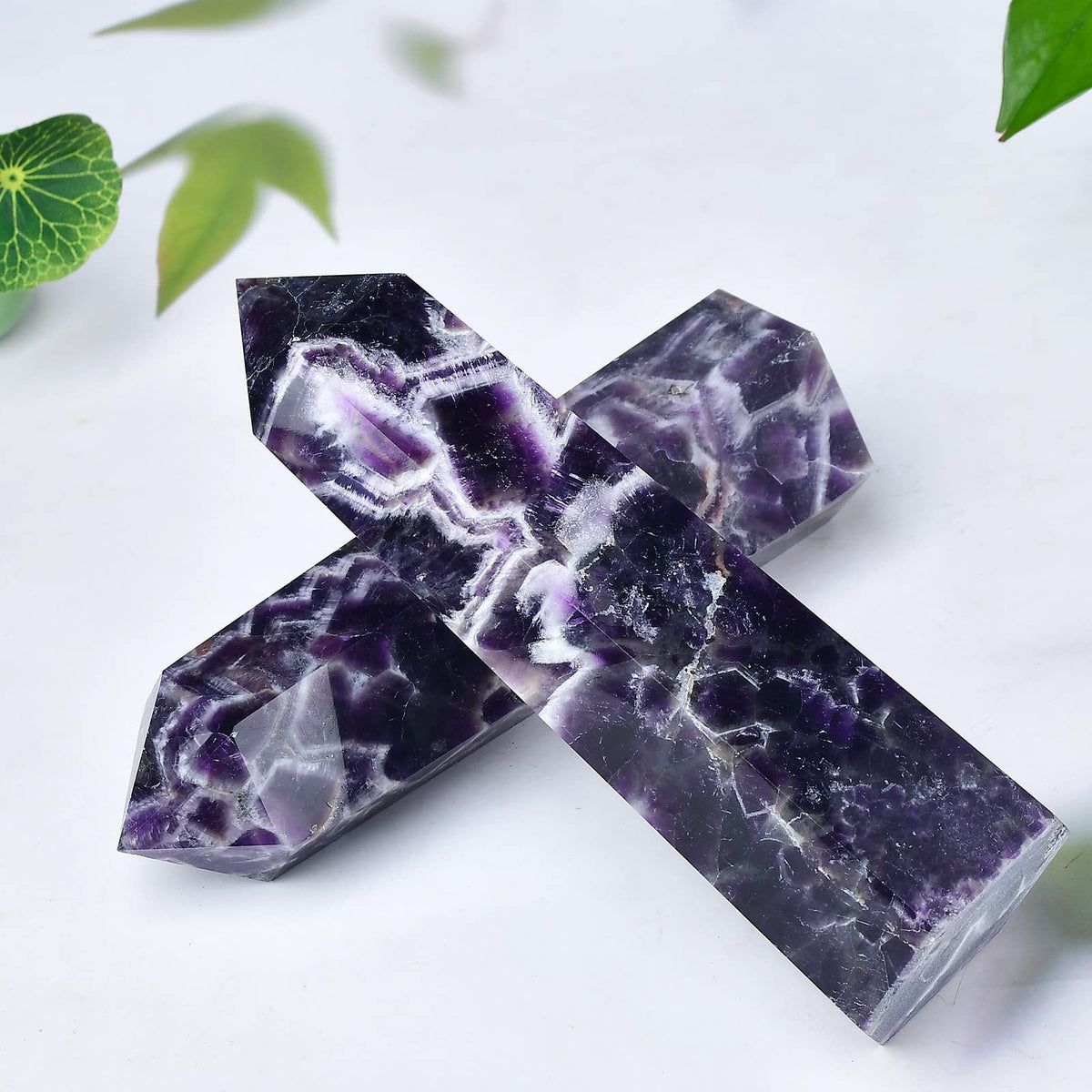 FZBHRO Large Crystal Towers Chevron Amethyst Wand 6 Faceted Quartz Point Purple Healing Crystal Stone Obelisk for Meditation Gifts 0.8-1.3 Pound