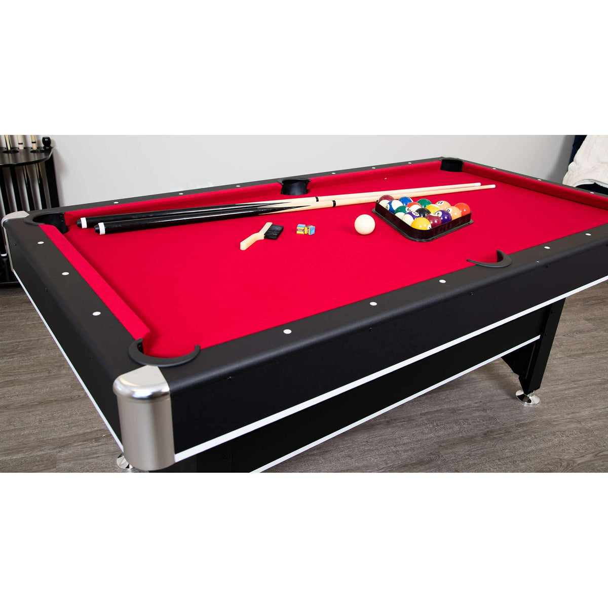 Hathaway Spartan 2-in-1 6ft Pool Table with Ping Pong Top for Game Room – With Red Felt, Engineered Wood Frame, Drop Pockets, Cues, Balls, Triangle, Chalk, Net, Paddles, Balls – Black Finish