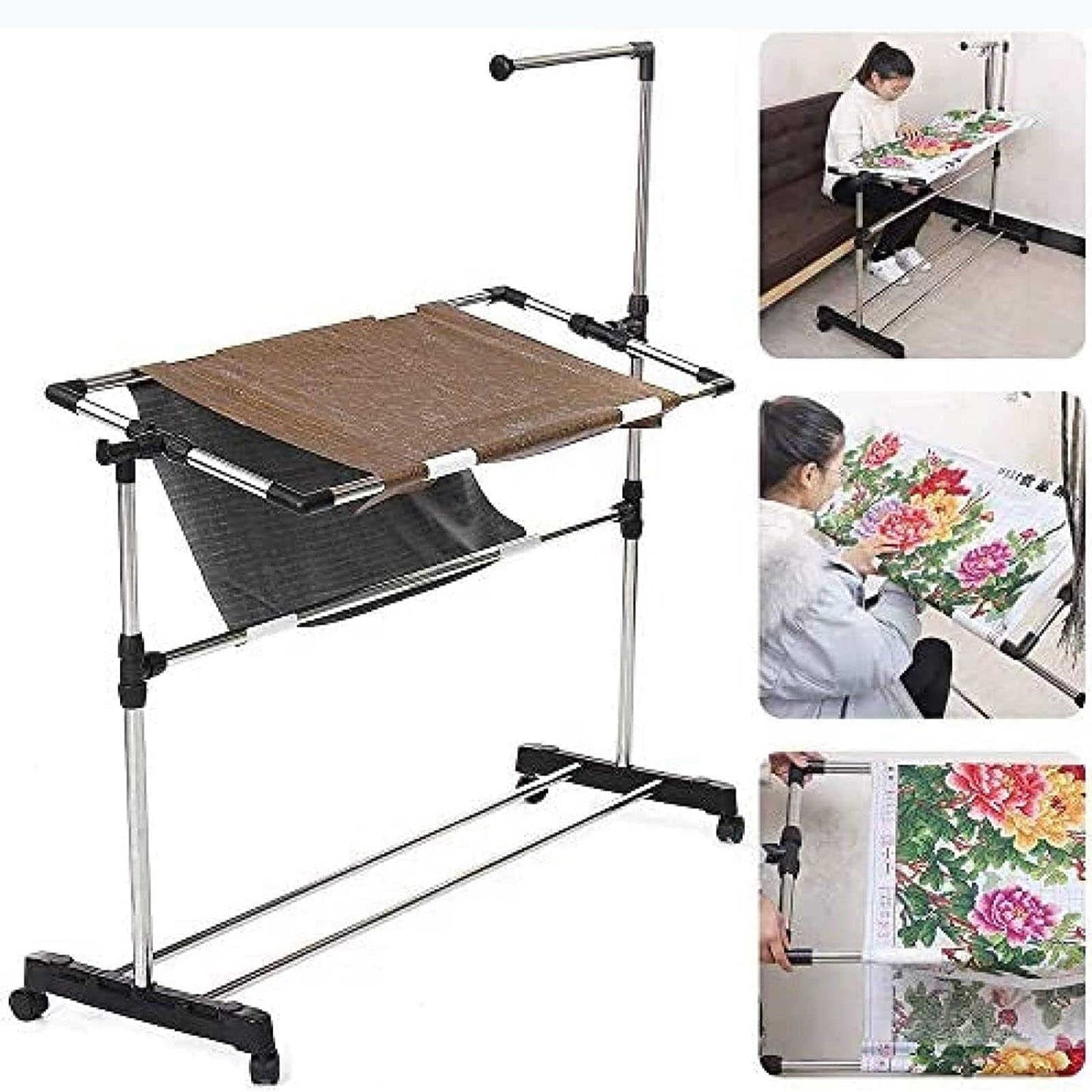 Adjustable Needlework Floor Frame for Cross Stitch and Embroidery, Standing Craft Stand and Lap Table for Sewing and Art, Convenient Holder for Creative Projects.