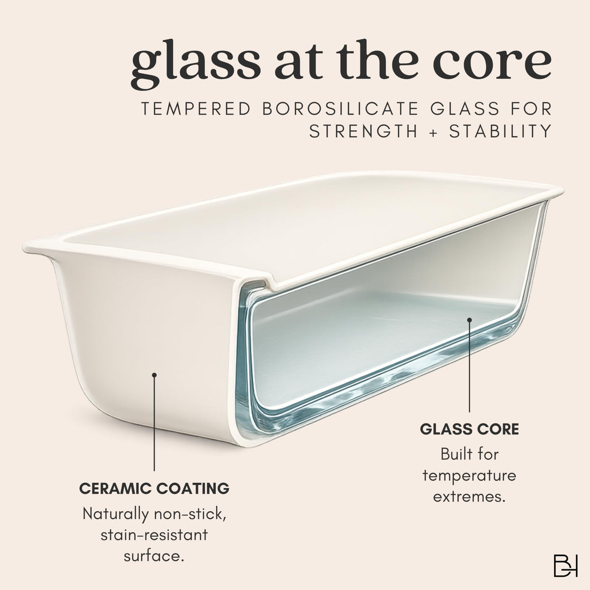 BRIVARA HOME Non-Stick Ceramic Coated Glass 1 lb Loaf Pan | Naturally Slick Ceramic Coating | No PTFE, PFOA, PFAS, and BPA | Perfect for Cakes, Breads, & More [Crema]