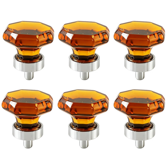 Risbay Cabinet Knobs, Single Hole Drawer Knobs Crystal Mushroom-Shape 1.38" Amber Cabinet Hardware Knob for Drawers,Cabinets, 6PCS