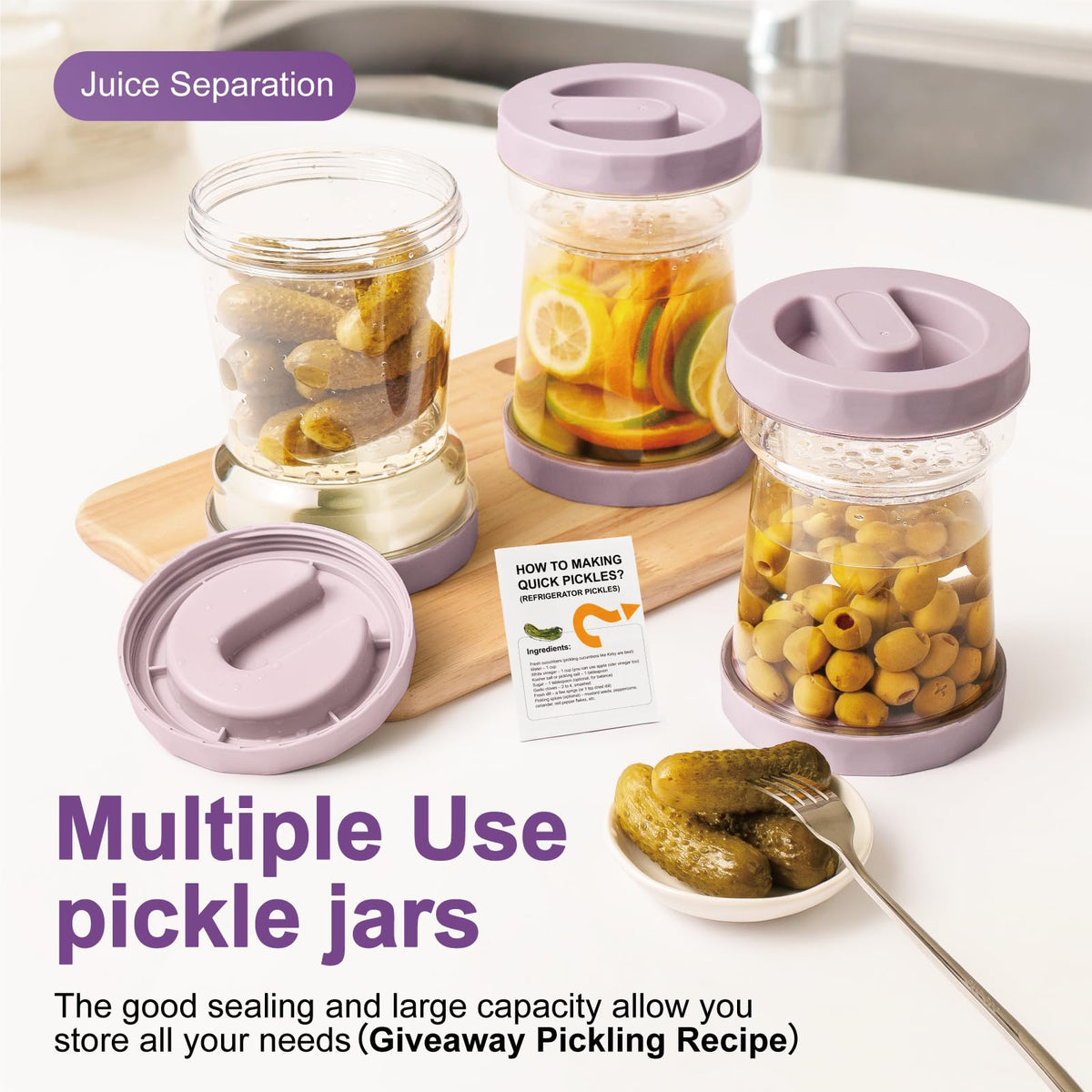 CUISITOOL Upgraded Pickle Jar with Strainer Flip, 38oz Tritan Airtight Pickle Juice Separator from Wet and Dry, BPA Free Olive Hourglass Jar for Jalapeno/Gherkin, Dishwasher Safe
