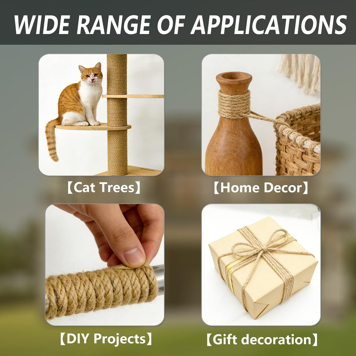 WEISGJA 165 Feet Natural Jute Twine, 6mm Heavy Duty Thick Braided Jute Rope Roll, Decorative Natural Sisal Rope for Cat Trees, DIY Projects, Gardening, Home Decor, Crafts, Packaging (6MM)