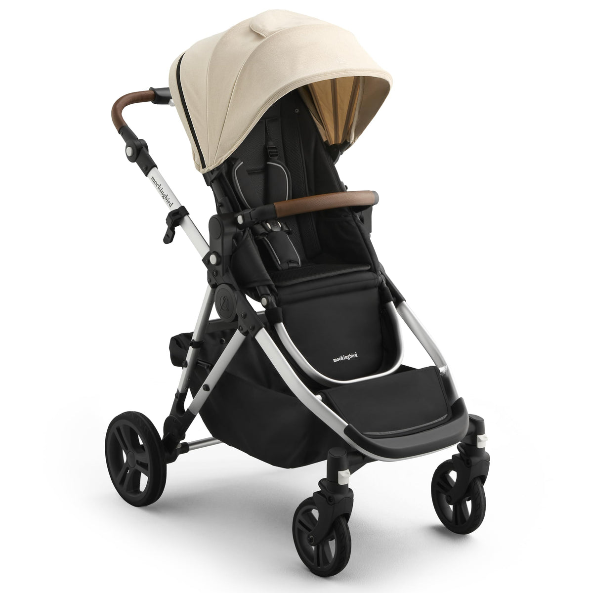Mockingbird Single-to-Double Stroller 3.0 - Convertible Full Size Baby Stroller for 1, 2, or 3 Kids with 44 Possible configurations, Travel System Compatible - Oat