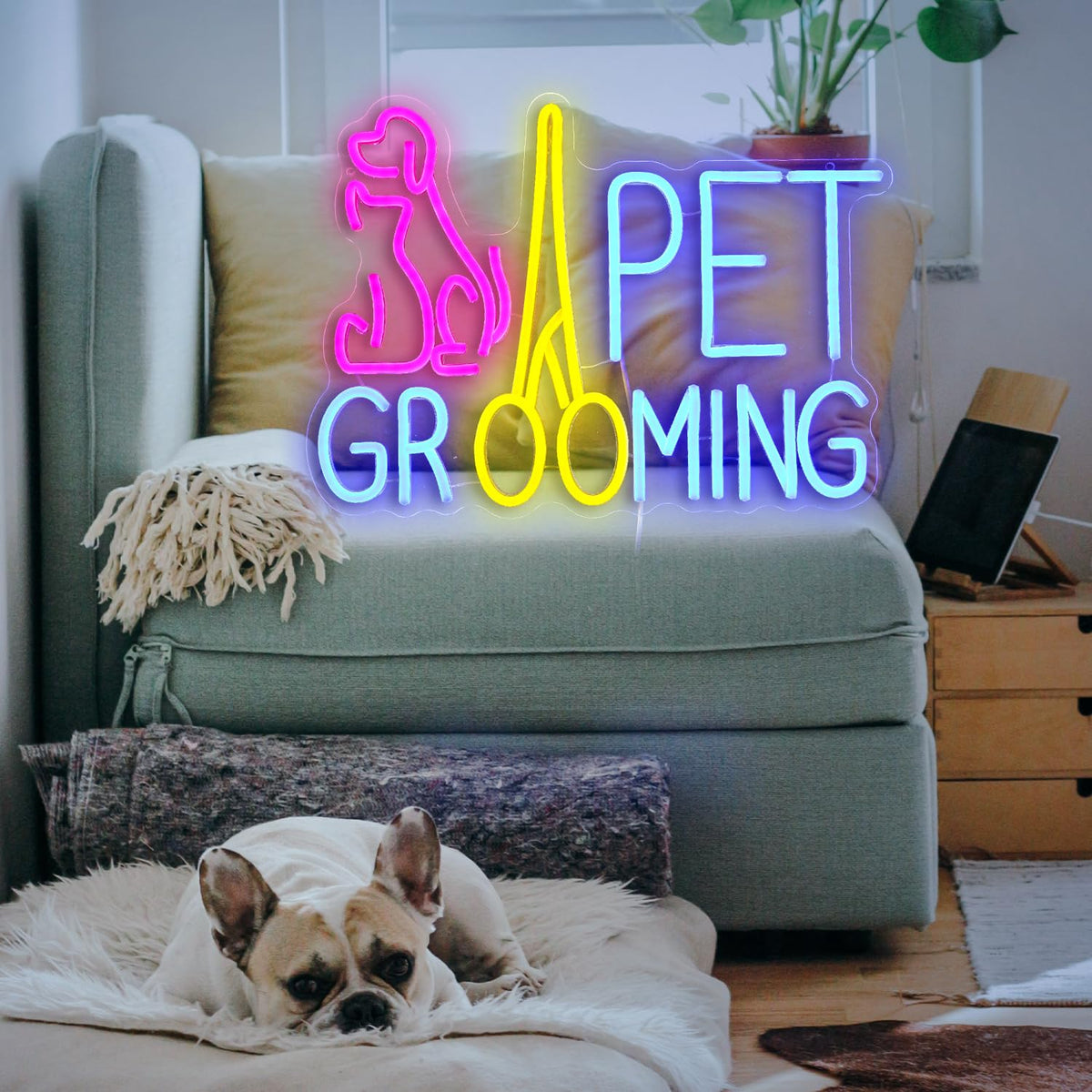 Pet Grooming Neon Sign Dimmable LED Pink Cat Dog Animal Neon Light for Wall Decor Pet Light Up Sign Powered by USB for Pet Shop Hoom Decor Boys Girls Gift (16.7"*12"）