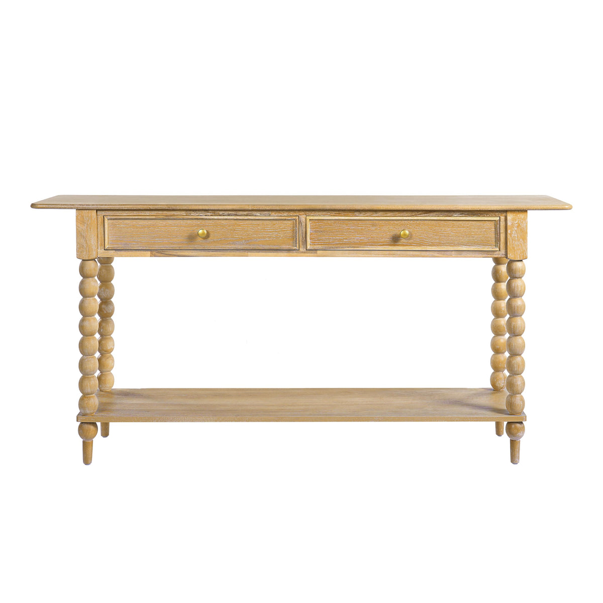 Christopher Knight Home Zeka Narrow Console Table with Storage, Wood Entryway Table with 2 Drawers and 1 Bottom Shelf, Retro Display Table with Unique Spherical Legs for Hallway, Living Room, Natural