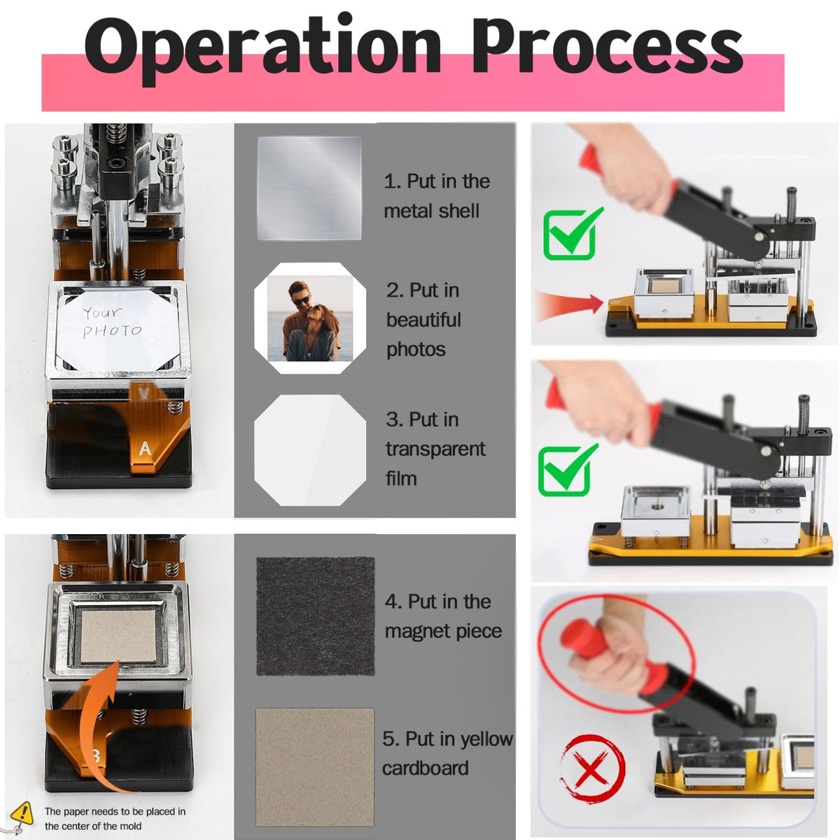 2X2 inch Square Refrigerator Photo Magnet Maker Machine, DIY Custom Badge Maker with Picture Cutter+200 Sets of Supplies +100 Sheets of Photo Paper