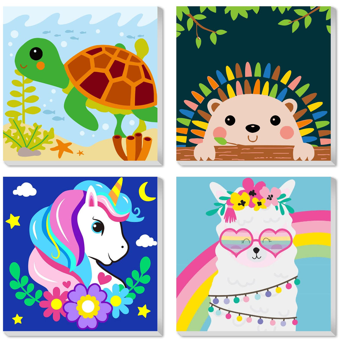 CarlonLin Framed 4 Pack Paint by Number for Kids, Paint by Numbers for Kids Ages 8-12, Paint by Numbers Kits Children Beginner, DIY Acrylic Oil Painting for Home Wall Decor (8x8inch)