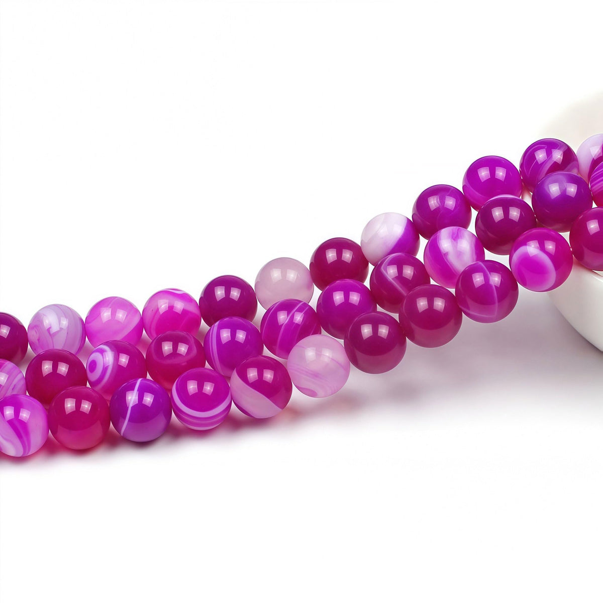 MJDCB Natural Stone Beads Rose Red Stripe Agate Round Loose Beads for Jewelry Making DIY Bracelet Necklace (12mm)