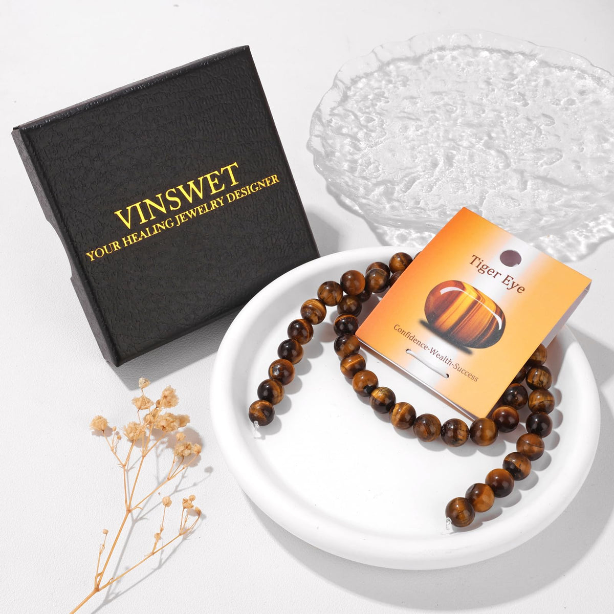 Vinswet 45pcs 8mm Tiger Eye Natural Stone Beads Round Genuine Real Stone Beading Loose Gemstones DIY Smooth Bead for Bracelet Necklace Earrings Jewelry Making