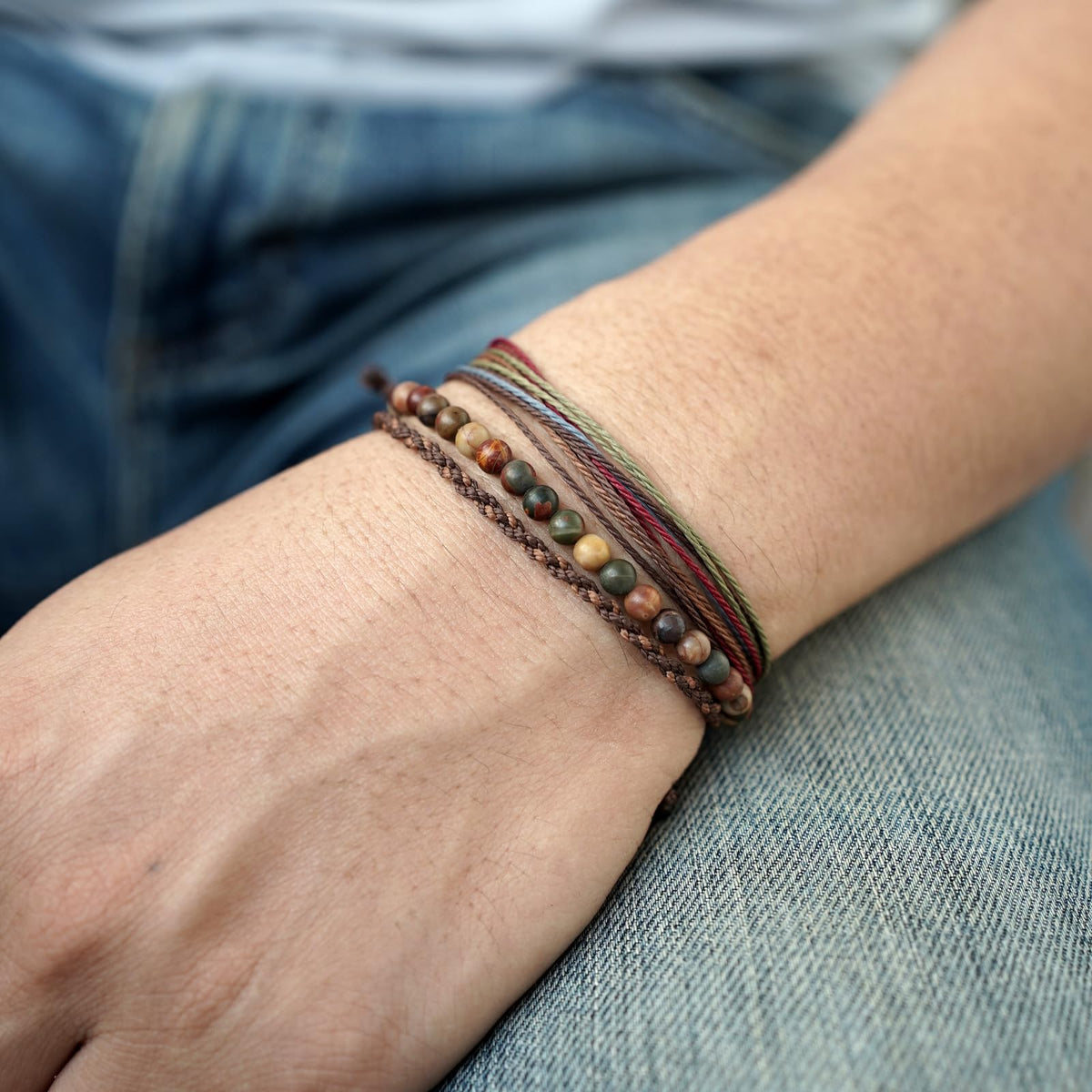 Handmade Natural Stone Beaded Healing Bracelet Gift for Men Adjustable Rope String Bracelet (Red Picasso, Adjustable)
