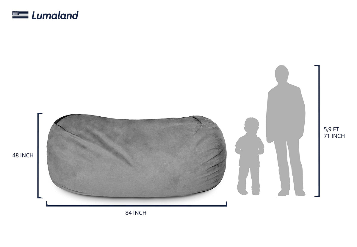 Lumaland Luxurious Giant 7ft Bean Bag Chair with Microsuede Cover - Ultra Soft, Foam Filling, Washable XXL Sofa for Kids, Teenagers, Adults Sack Dorm, Family Room Dark Grey