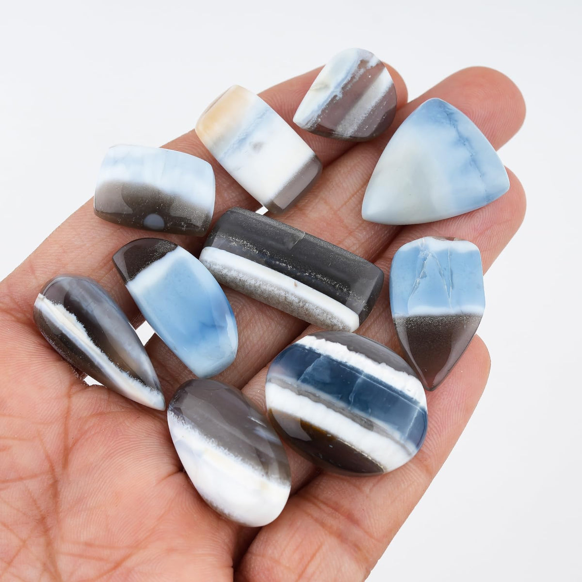 ColouredRocks (10pcs. BANDED BLUE OPAL, Mix Shape, Natural Cabochon Crystals, Loose Gemstone, Wholesale Polished Supply, Jewelry Making, DIY Craft, Gem Collection (16-22mm free size)