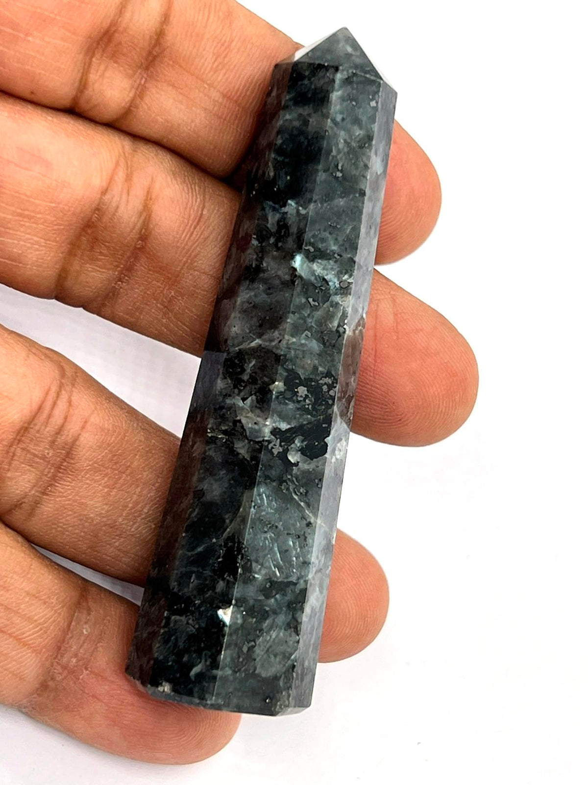 WholesaleGemShop 3 Inch Gemstones LARVIKITE Obelisk Tower Jumbo Facet Aura Rock Crystal Natural Polished Earth Wand Spirit