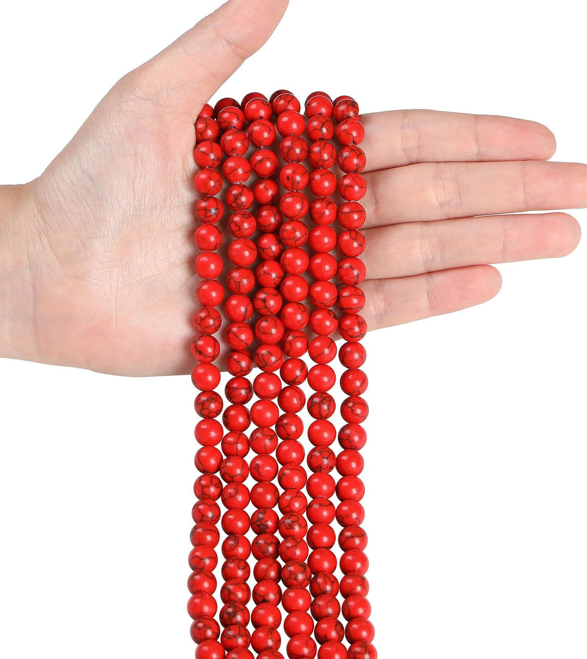 LAIDANLA Red Turquoise 8mm Natural Stone Beads Round Loose Gemstone Stone Beads for DIY Bracelet Necklace Earrings Jewelry Making Polishing Genuine Real Beading Crystal 96PCS 2 Strand 32"