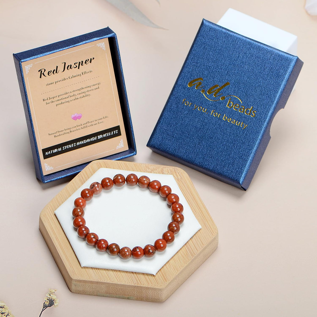AD Beads Handmade Gemstone Stretch Elastic Bracelet Crystal Healing Reiki Nature's Beauty and Spiritual Essence Unisex (10mm, Red Jasper)