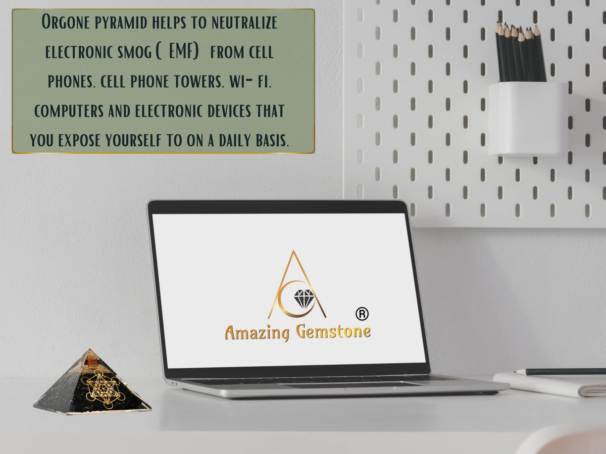 Amazing Gemstone Large Orgone Pyramid | Black Tourmaline Pyramid Crystal | Sri Yantra Orgonite Pyramid | Organ Pyramids Positive Energy Healing