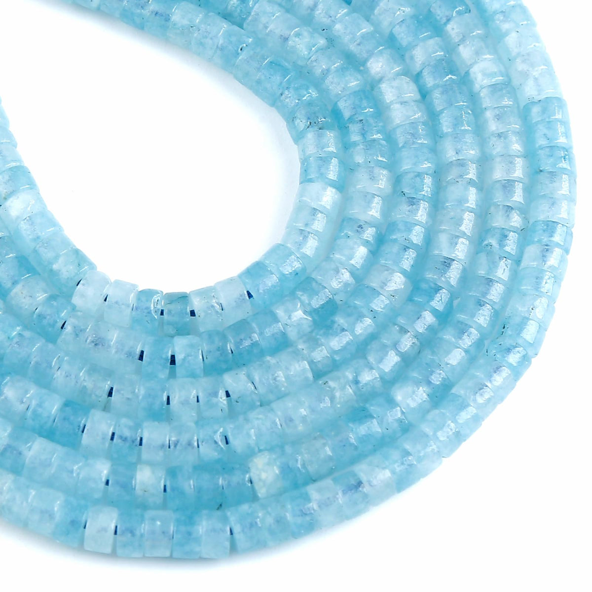 150pcs 2x4mm Natural Aquamarine Tube Shape Beads Loose Flat Round Cylinder Flat Spacer Stone Beads for Bracelet Earrings Jewelry Making
