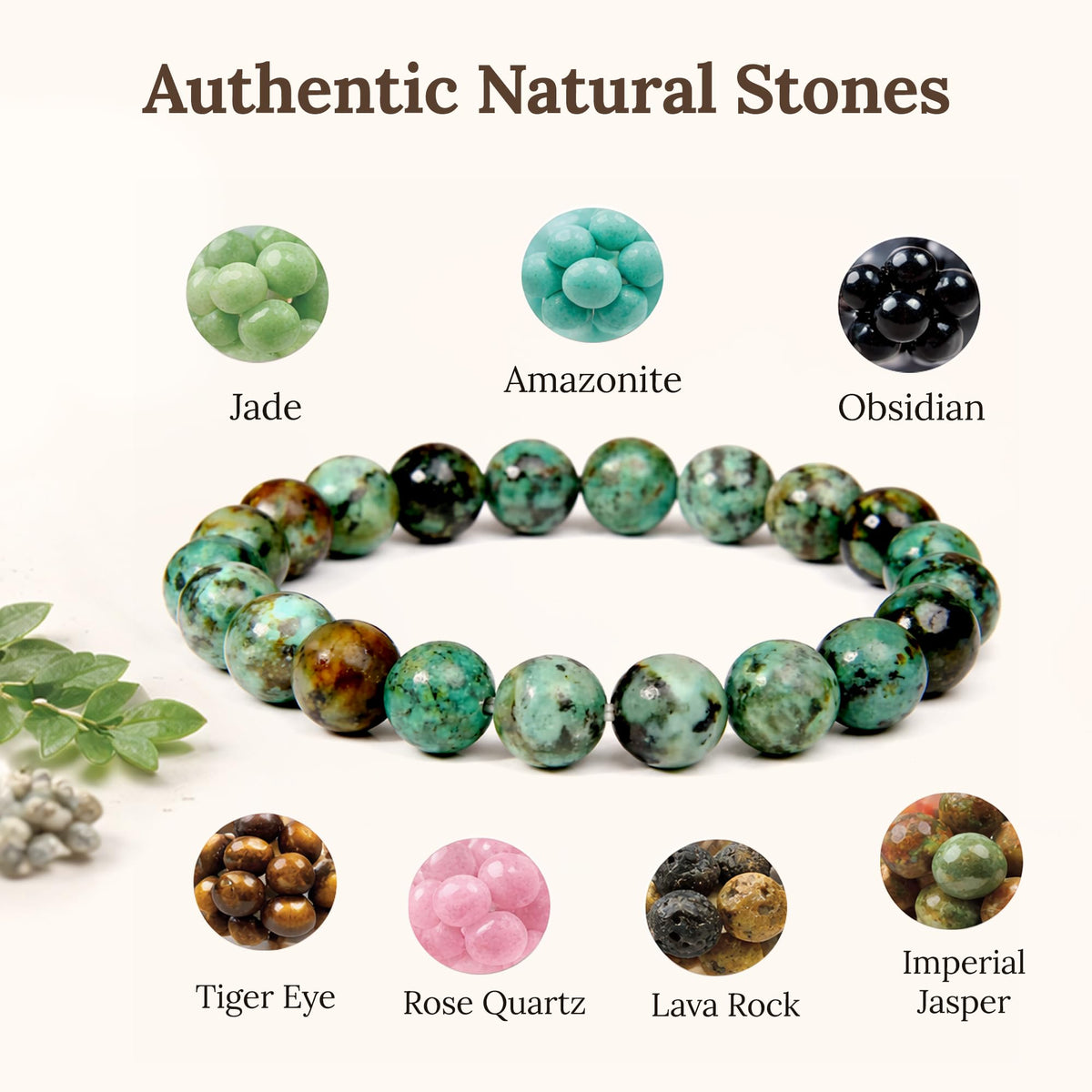 Elm City Direct 8mm Natural Stone Beaded Bracelet – Unisex Crystal Stretch Bracelets for Men & Women, Chakra & Healing Jewelry, Gift-Ready Beaded Bracelets (African Turquoise, 8mm)