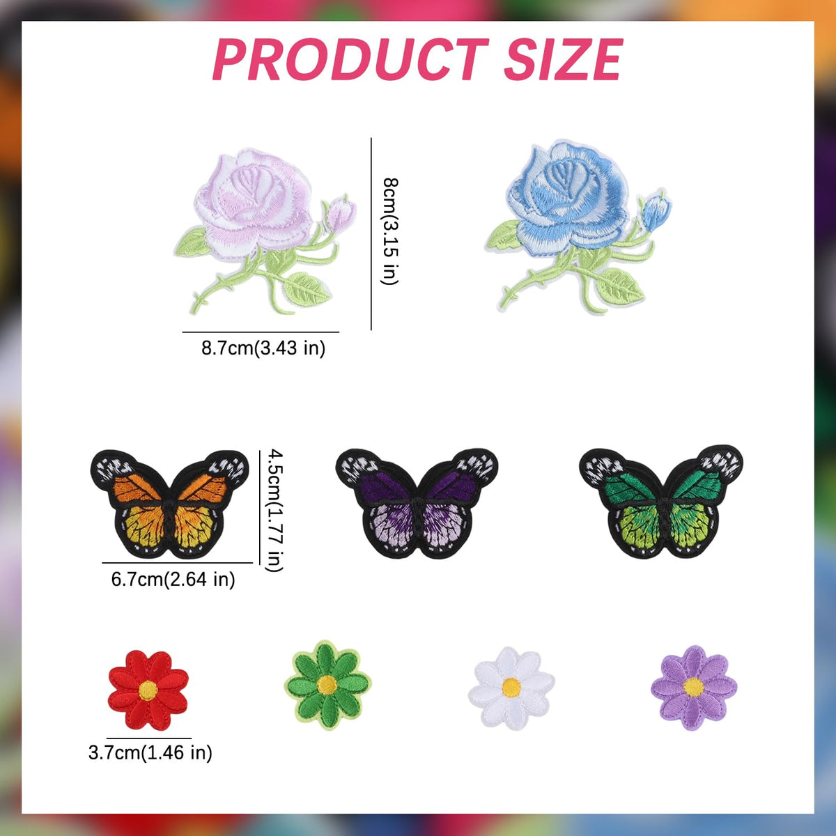 36Pcs Flower Iron On Patches, Cute Butterfly Sew On Embroidered Applique Repair Patches for Clothing, Hats, Backpacks, Jackets, Bags