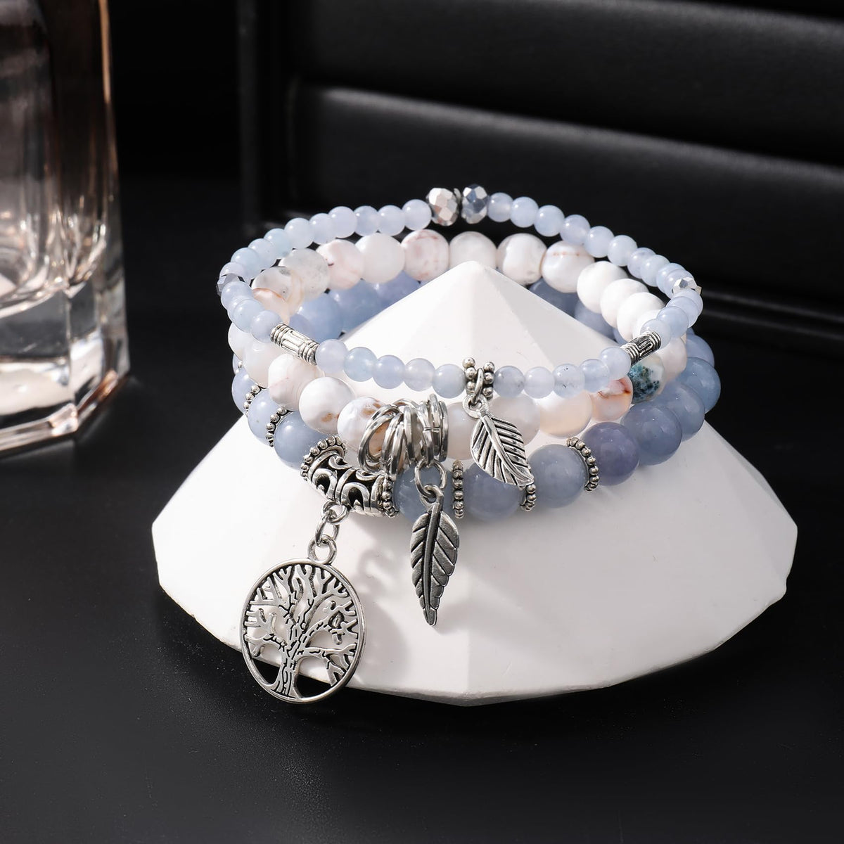 Jardme Healing Crystal Bracelets for Women, 8mm Beaded Natural Stone Stretch Chakra Bracelets Tree of Life Bracelet Jewelry Gifts for Women