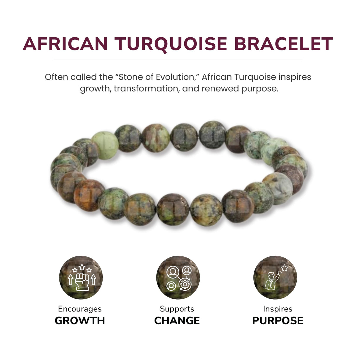 Crystal Vibe African Turquoise Bracelet for Good Luck and Prosperity - Attract Positive Energy and Promote Overall Well-being - 8mm Beaded Bracelet for Spiritual Growth - Elastic Adjustable Size