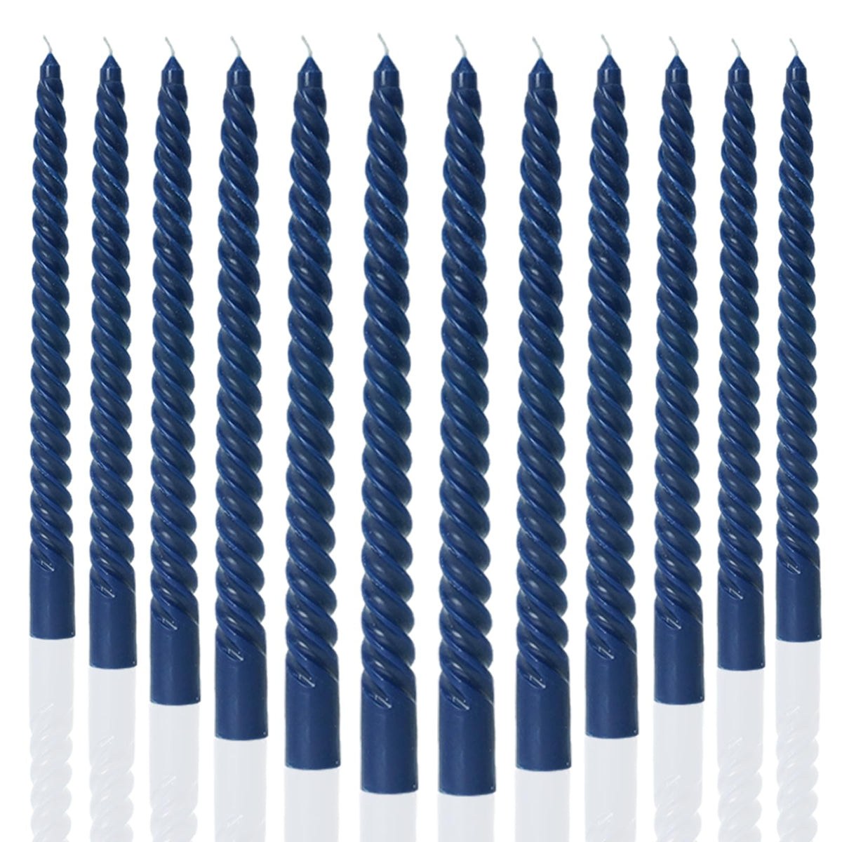 MAITREYA Navy Taper Candles Stick Spiral Twisted Candles-Set of 12 for Decoration Weddings Party Church-Unscented Dripless Candles,10inch(F-Navy)