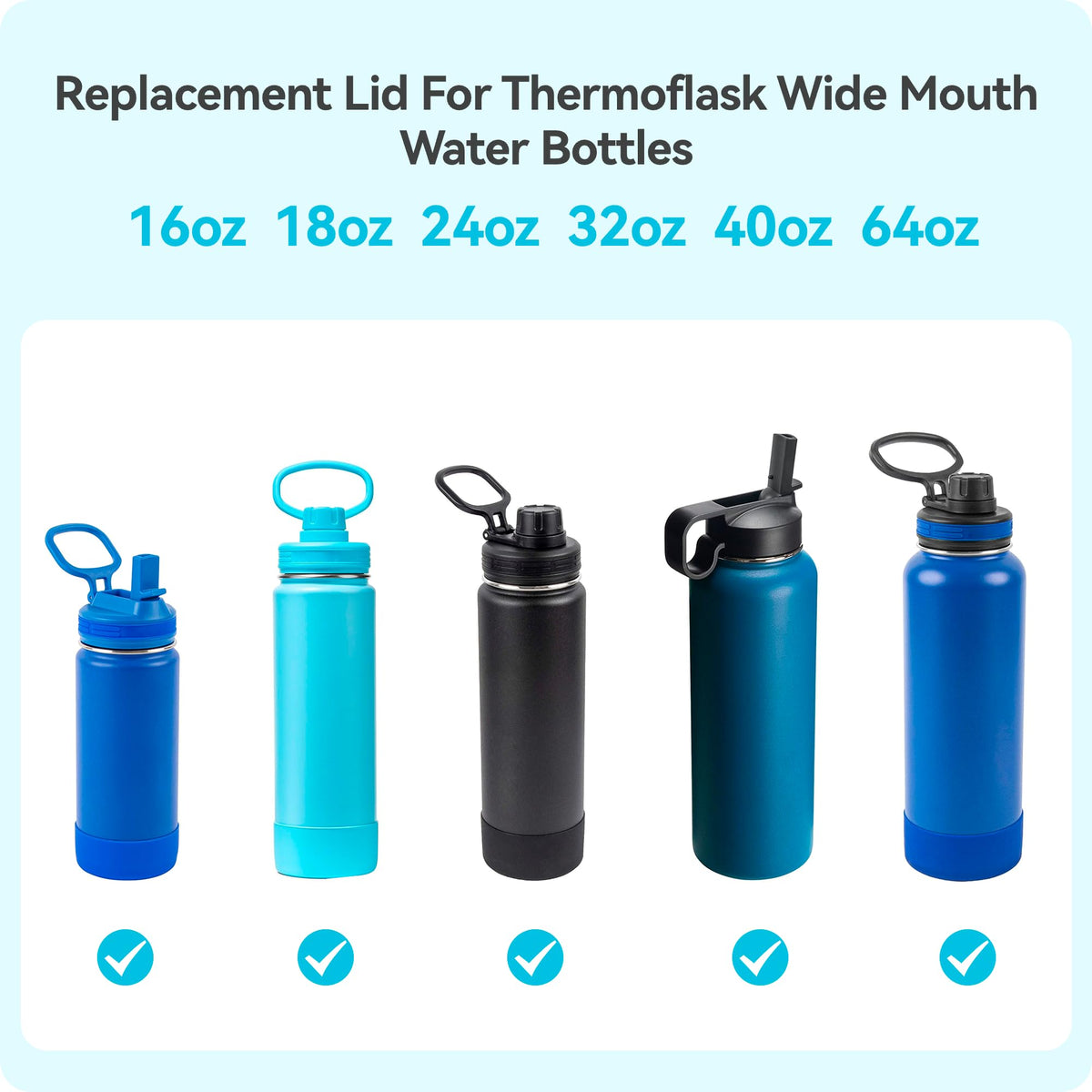 Lid Replacement for Thermoflask 14 oz 16 oz 18 oz 24 oz 32 oz 40oz, Spout Lid Only Compatible With the Brand of Thermoflask Wide Mouth Bottles 100% Leak Proof BPA Free Replacement Lids