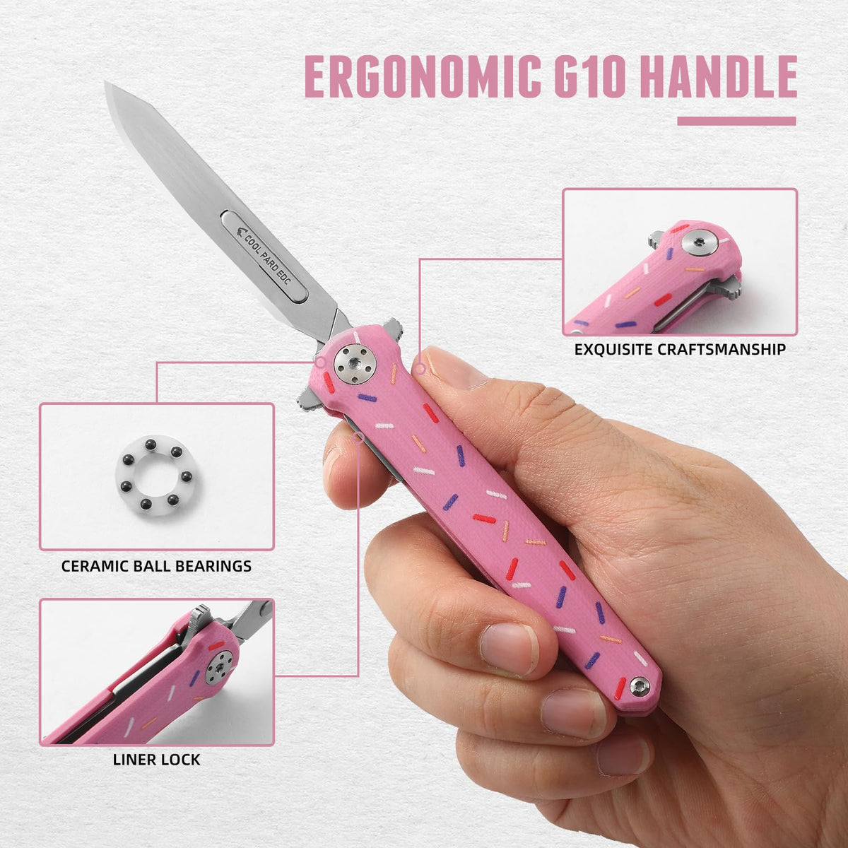 Mini Slim Folding Scalpel，Scalpel Pocket Knife with 10pcs #60 Replaceable Razor Blades,G10 Handle EDC Utility Knife with Liner Lock,Pocket Clip，Gift for Men Women（Donut）
